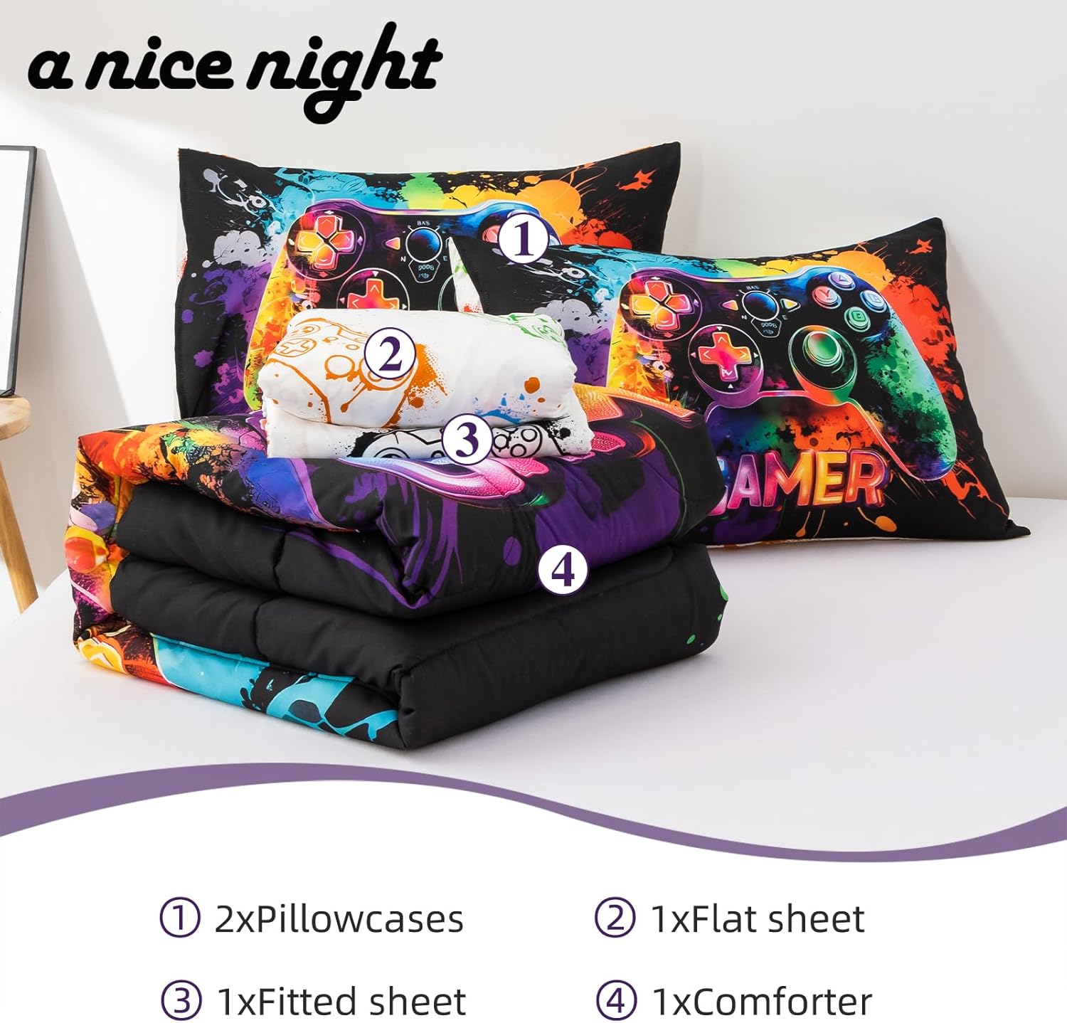 A Nice Night Boys Twin Size Game Console Comforter Set