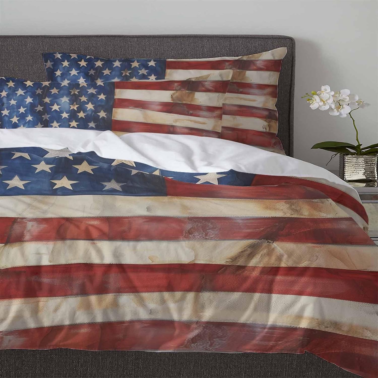 3 Piece USA Flag Duvet Cover Set with Zipper
