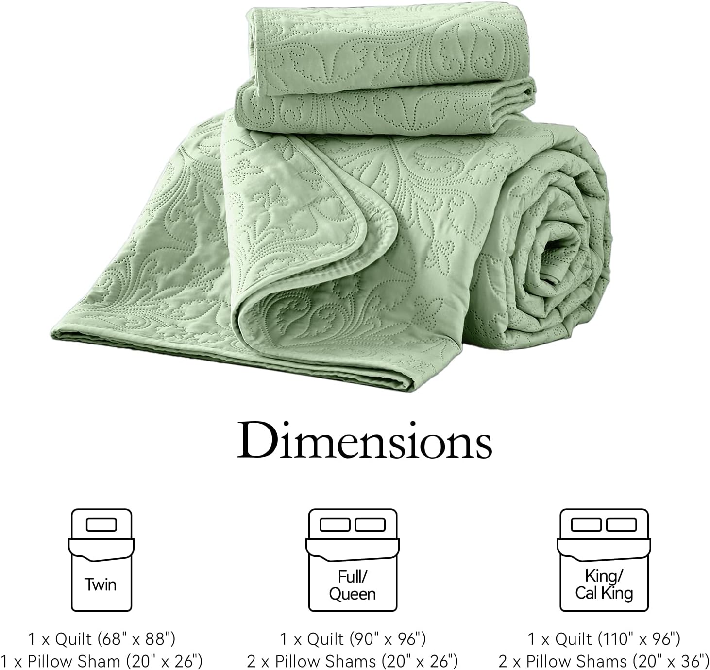 Akkialla Full Queen Quilt Bedding Set Light Green Microfiber Floral Pattern