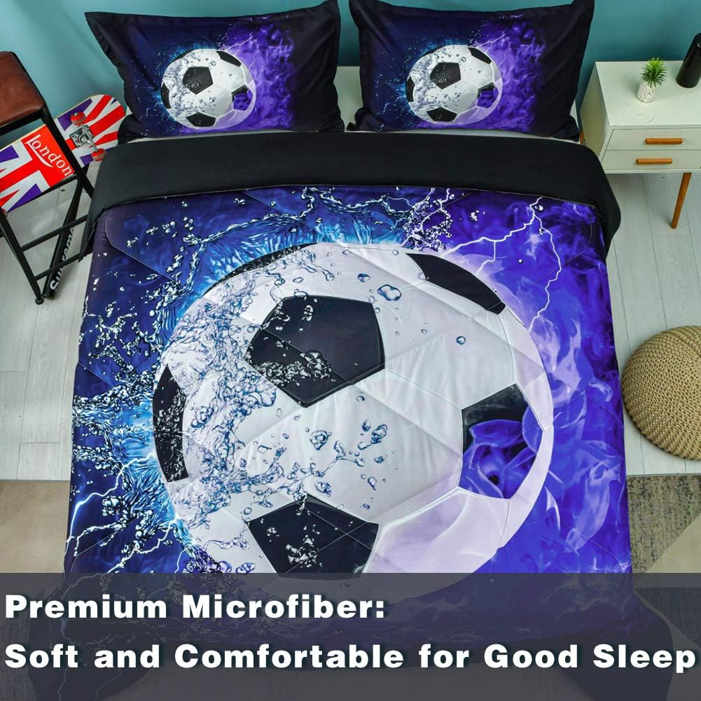 Andency 3D Soccer Comforter Set Full 79x90 Inch 3Pcs