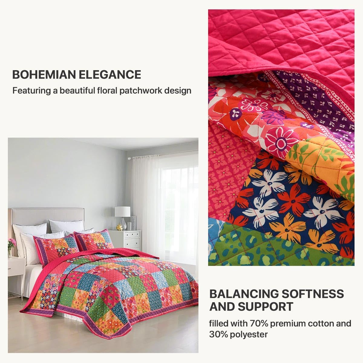 King Size Quilt Set - Soft Reversible Bedspread with Pillow Shams