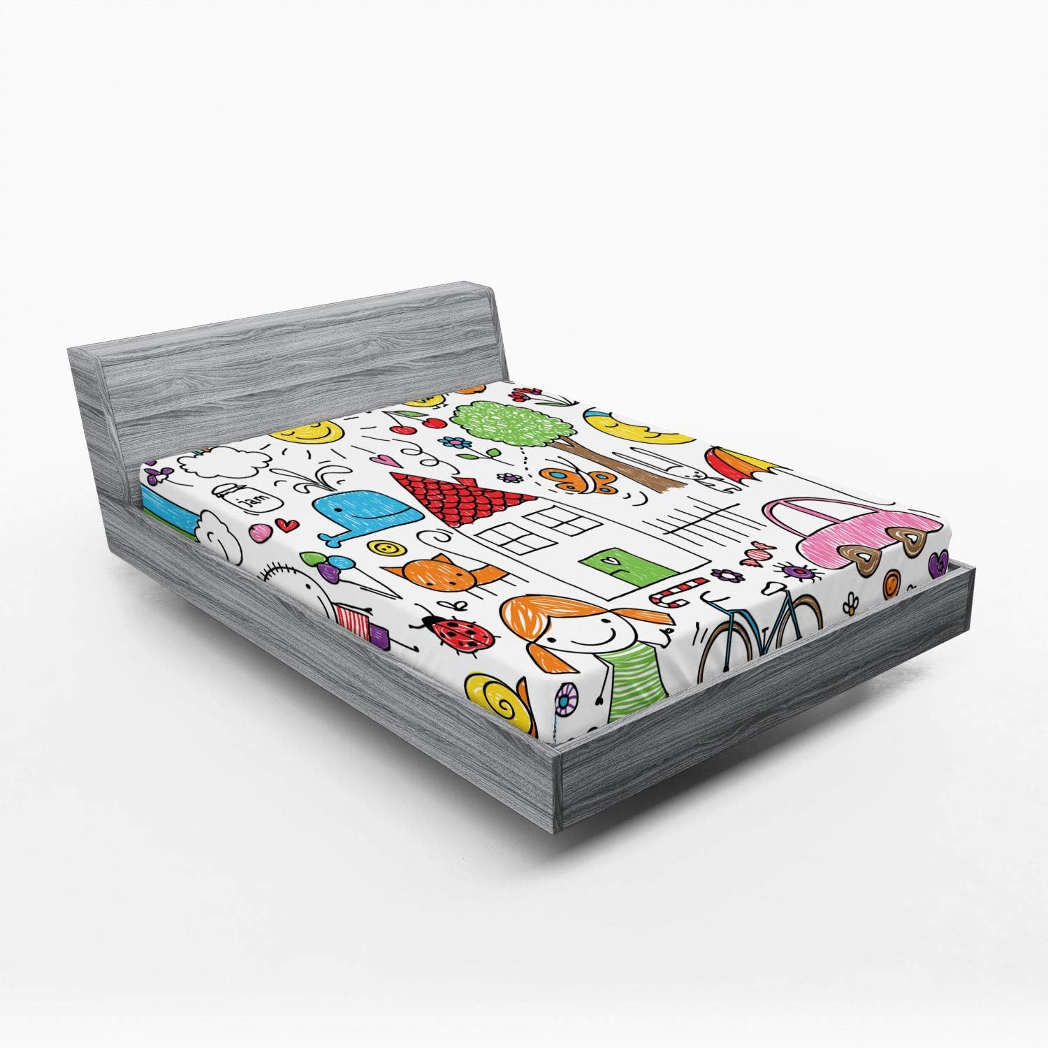 Ambesonne Cartoon Fitted Sheet Multicolor California King