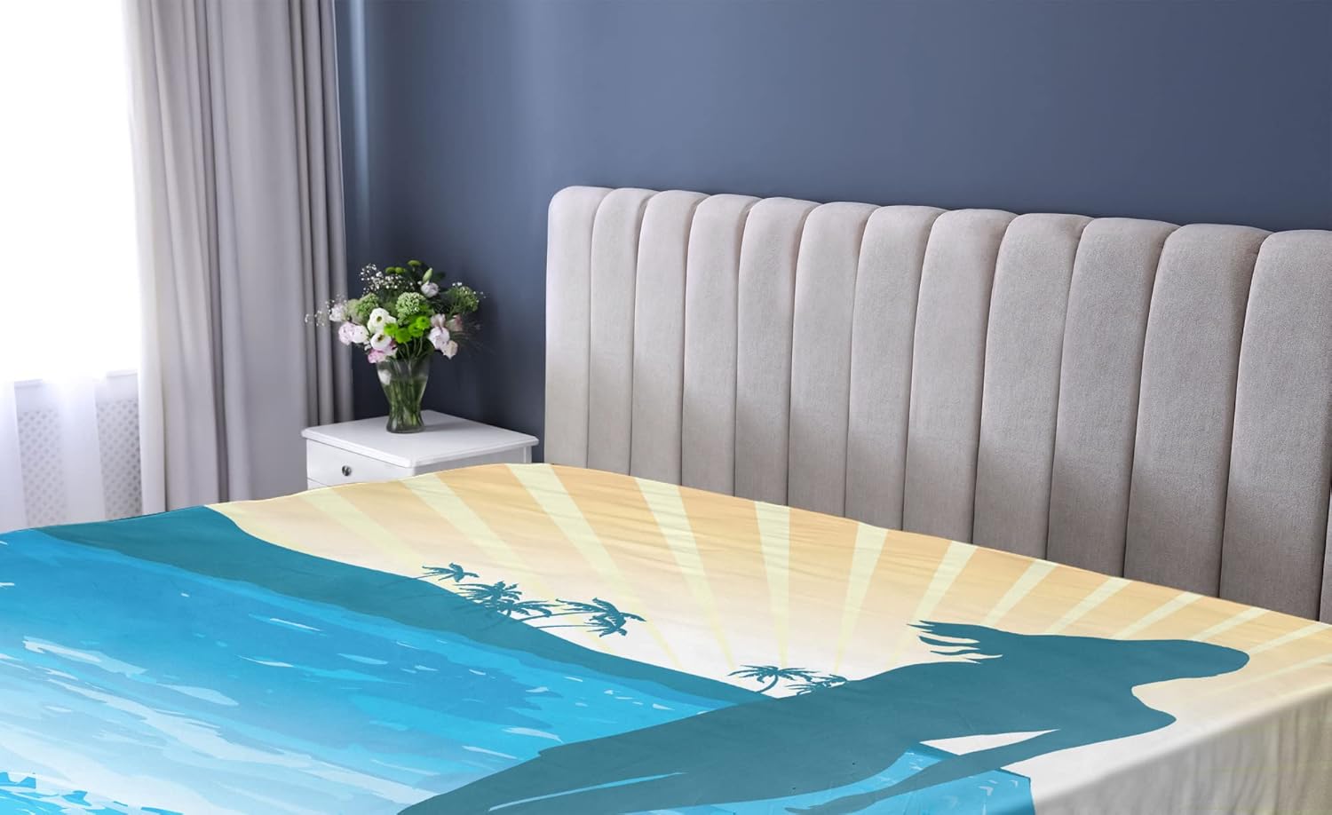 Ambesonne Beach Fitted Sheet - Summer Vibes Ocean Blue