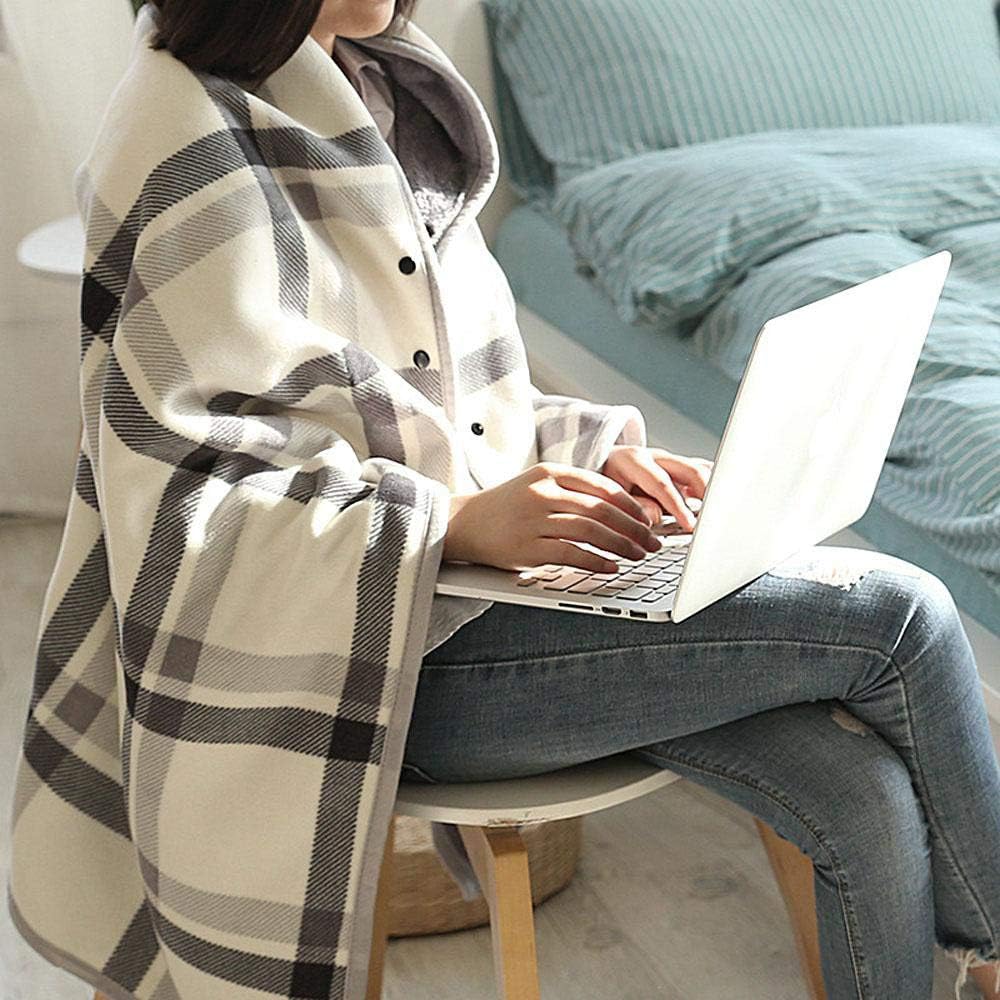 Doublelayer Plaid Heated Throw Blanket for Winter