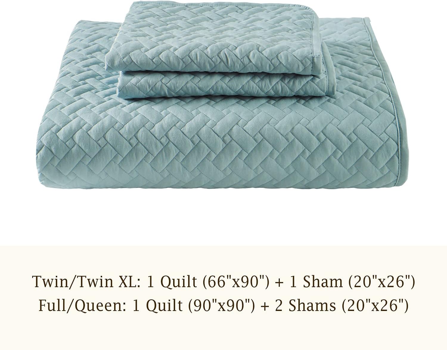EMME Twin Quilt Set - Aqua Blue 66x90 Reversible Bedspread