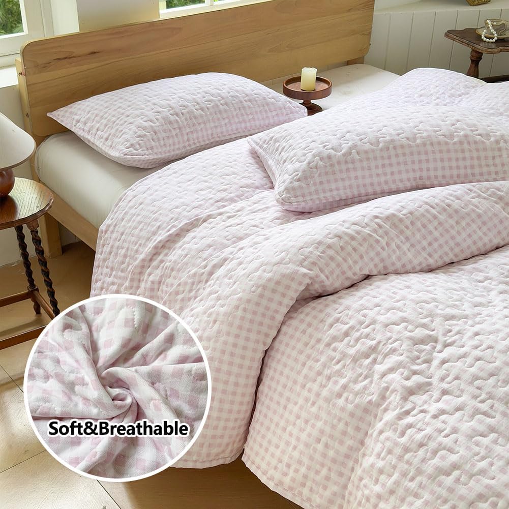 NSNLGSGC Pink Gingham Queen Quilt Set