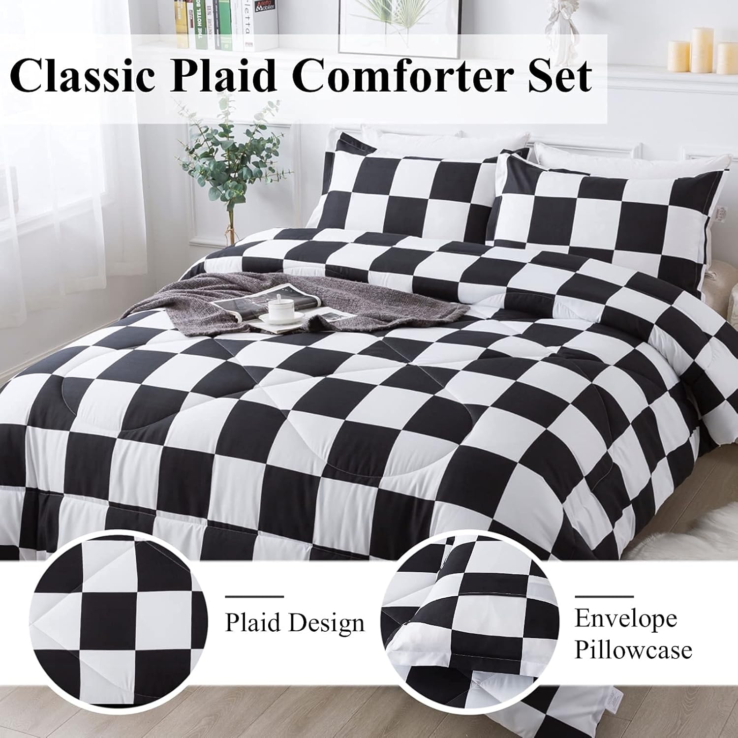 Andency Checkered Comforter Queen Set 3 Pieces