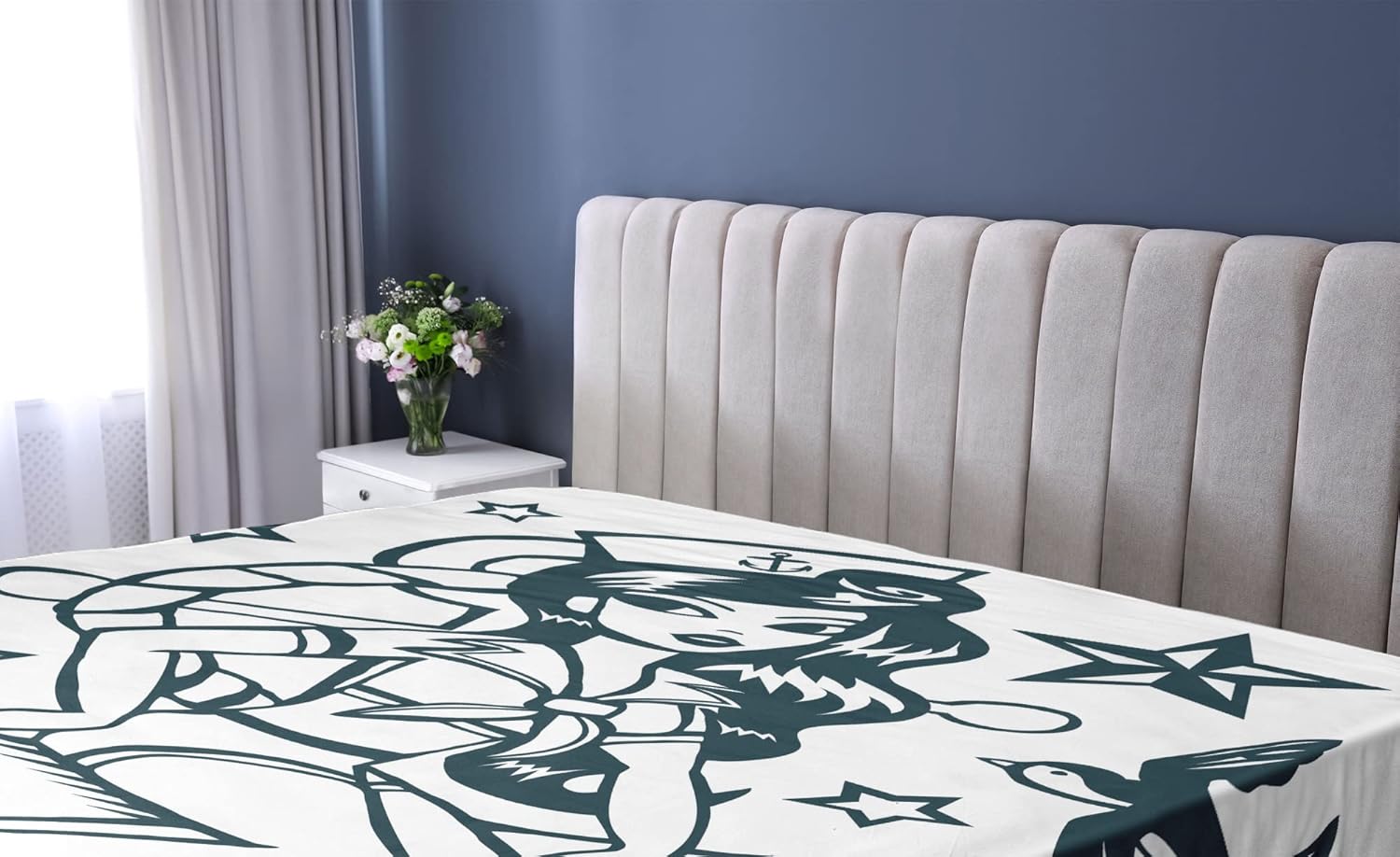 Ambesonne Anchor Fitted Sheet - Teal and White