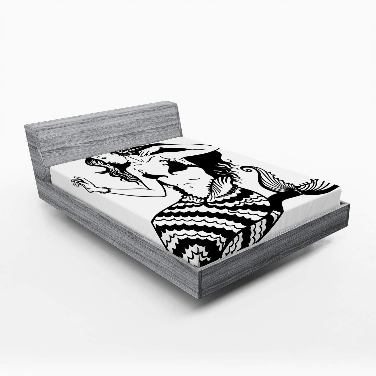 Ambesonne Underwater Fitted Sheet with Fish Tail Design