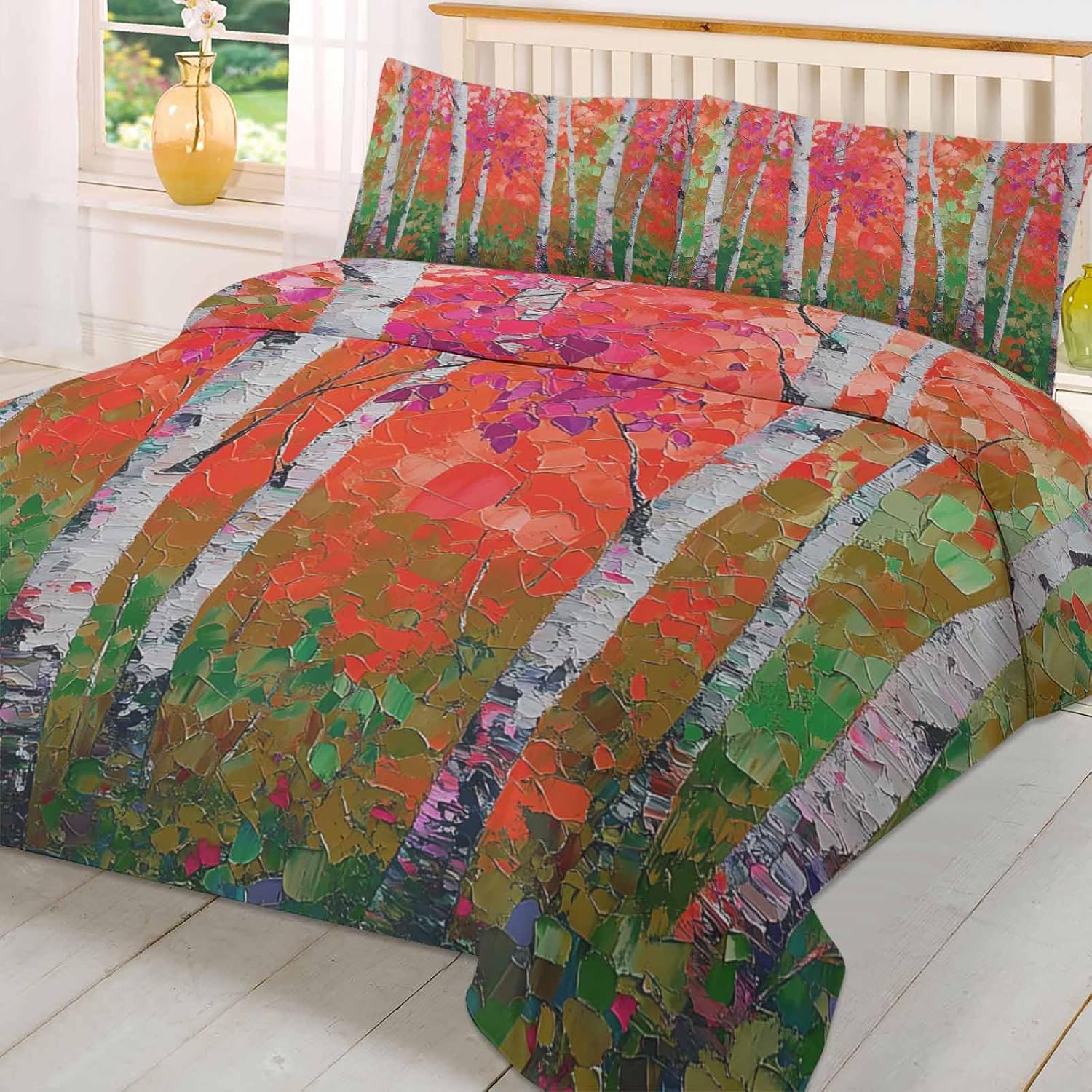 3 Piece Queen Bedding Set with Zipper Closure and Botanical Print
