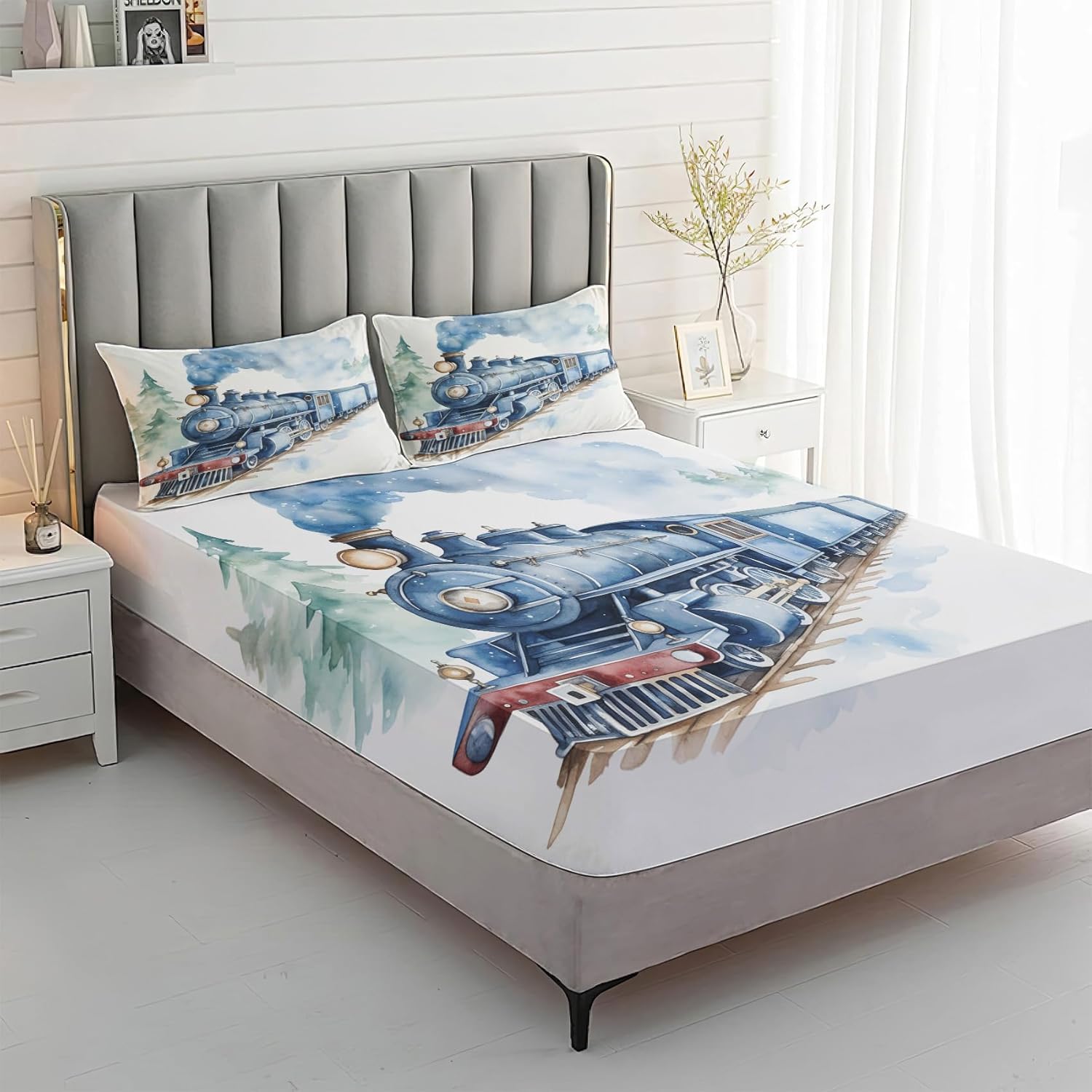 Train Kids Boys Twin XL Microfiber Sheet Set