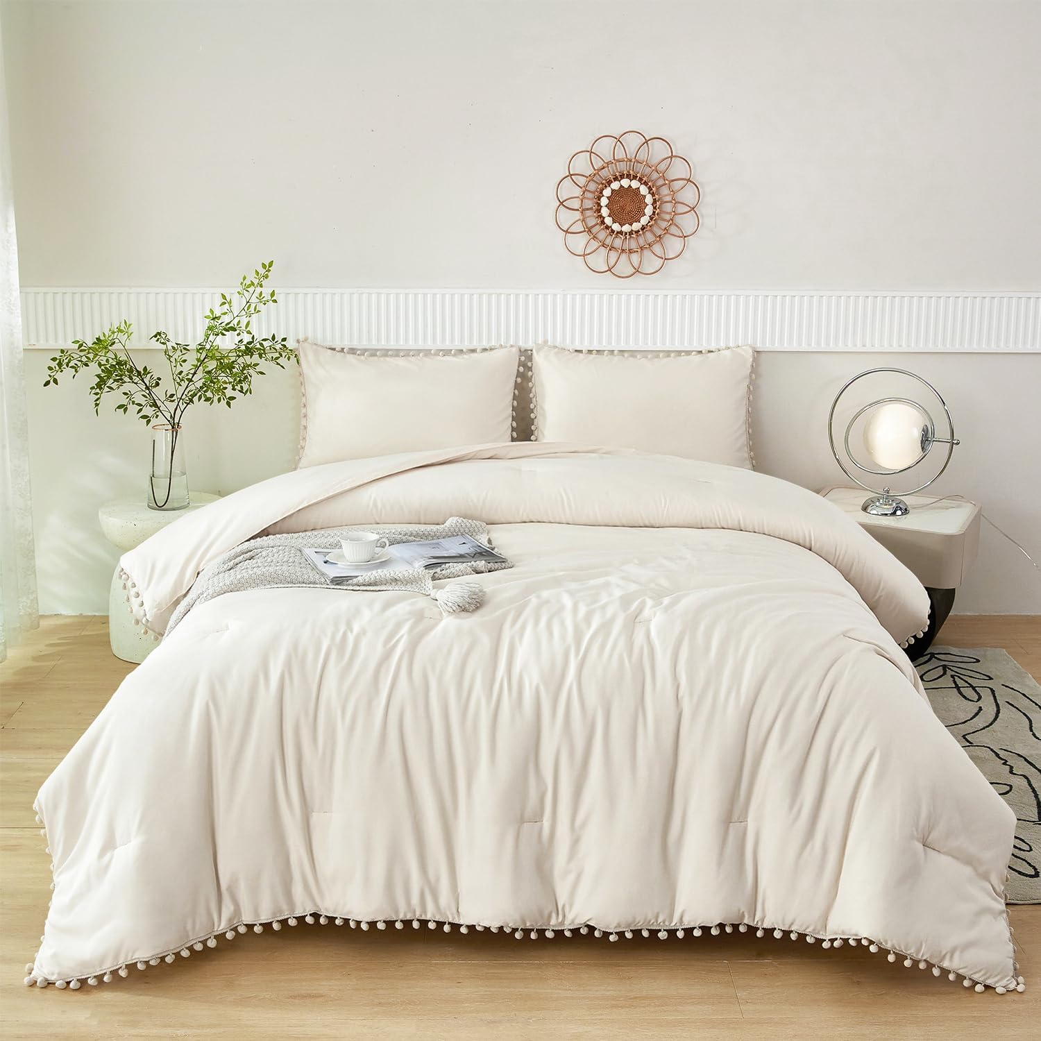 PERFEMET Beige Cream Comforter Set Twin Size 5 Pieces