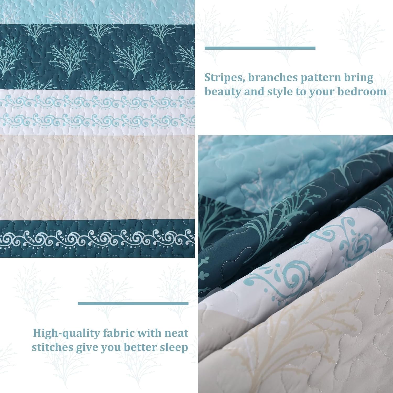 DJY Light Blue Boho Quilt Set 3 Pieces King Size