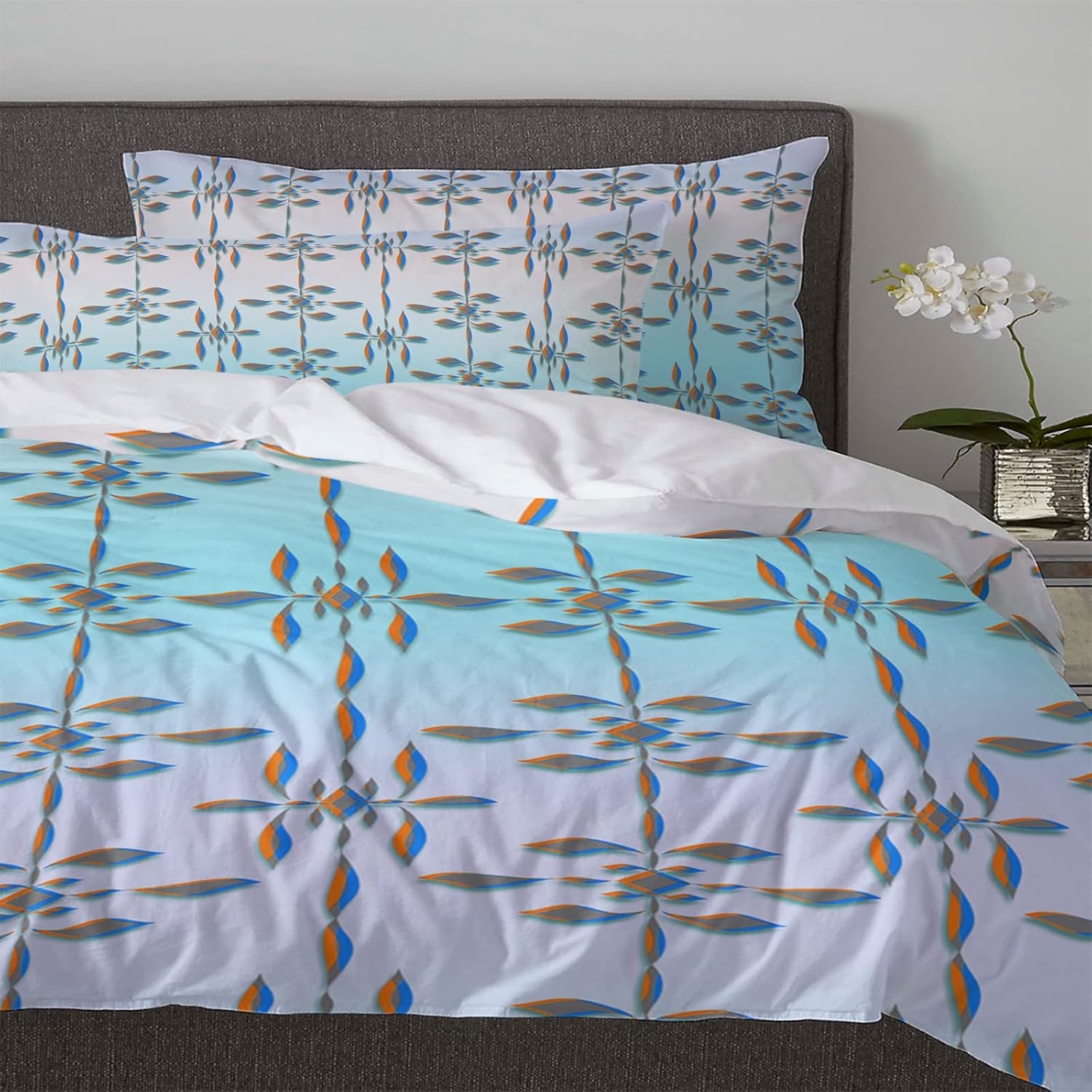 OComster California King Duvet Cover Set with Ombre Diamonds Pattern