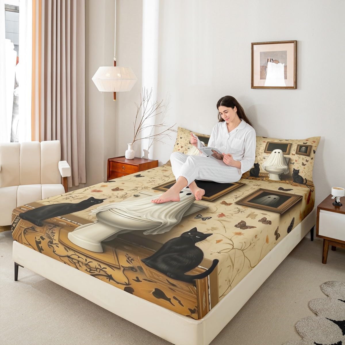 Castle Fairy Ghost Bedding Set Twin Size Microfiber Halloween Sheet Set
