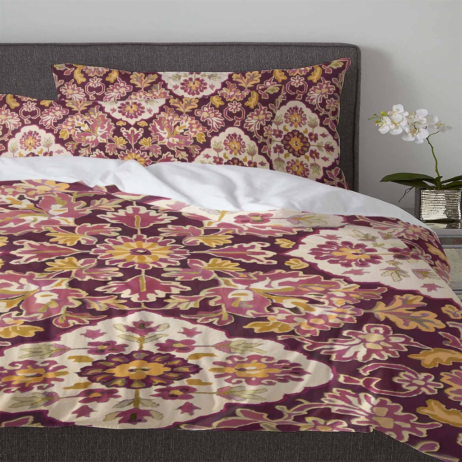 Boanket 3-Piece Queen Bedding Set Red Boho Duvet Cover with Zipper