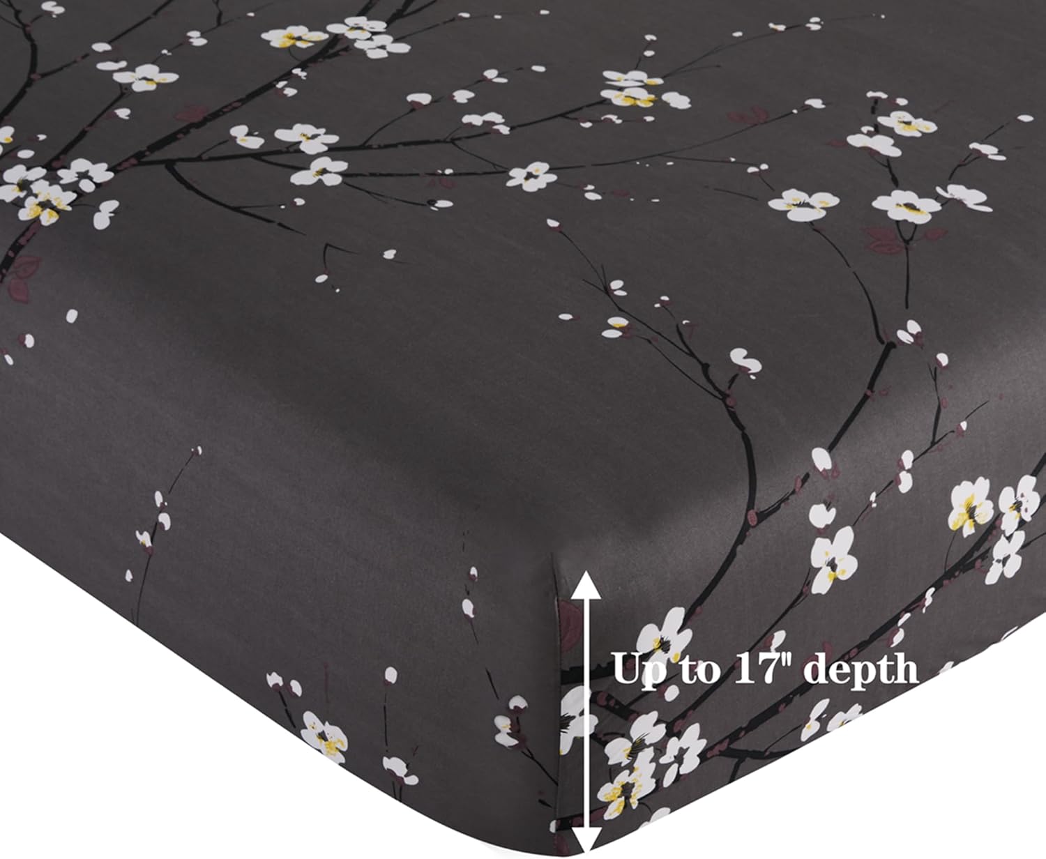 Plum Blossom Floral Grey Printed 600 Thread Count Cotton Blend Sheet Set