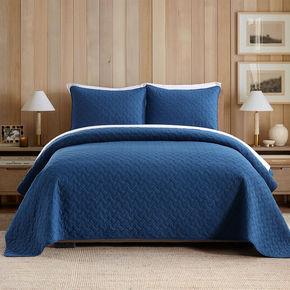 Wistown Cotton King Quilt Set 3 Pieces Navy Blue