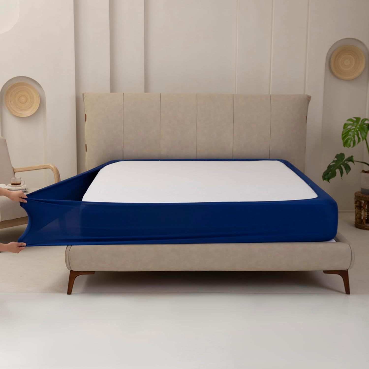 TSUTOMI Stretchy Box Spring Cover King Size Denim Blue 1