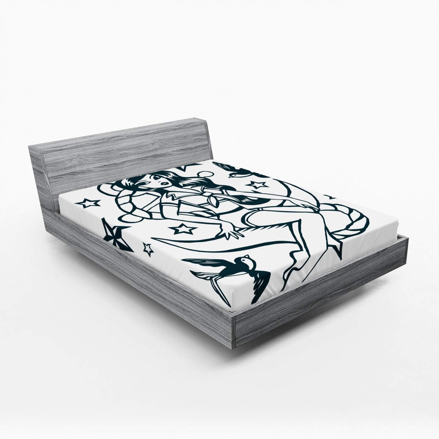 Ambesonne Anchor Fitted Sheet - Teal and White