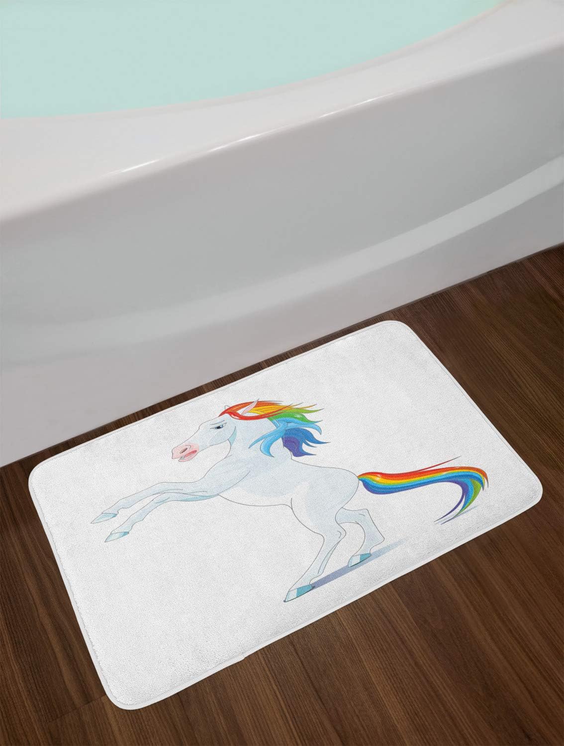 Ambesonne Pony Bath Mat - Rainbow Horse Cartoon Design