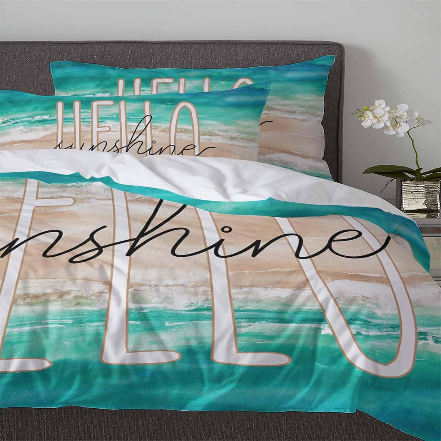 3-Piece Turquoise Ocean Duvet Cover Set with Zipper