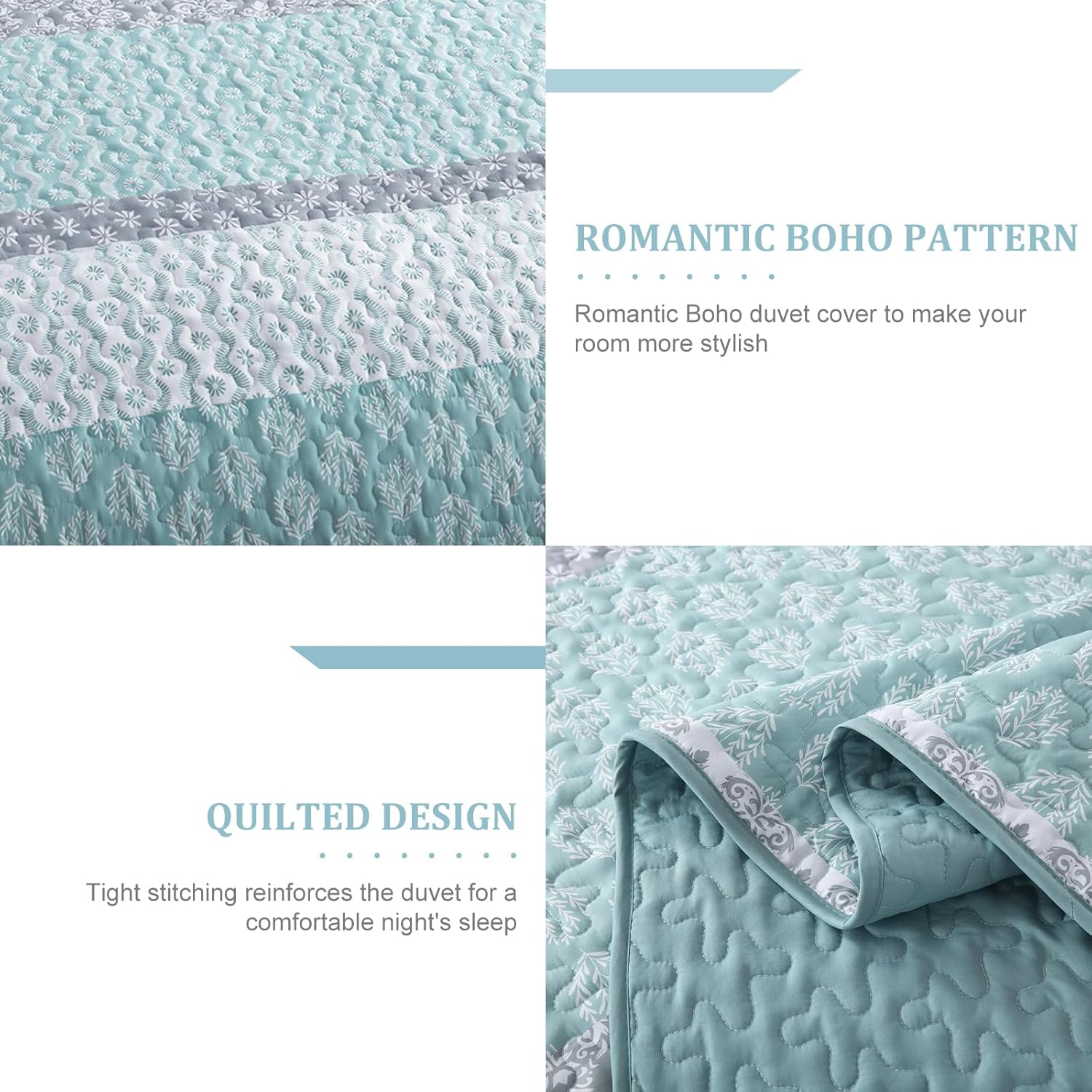 Cottolester Aqua Boho Queen Quilt Set 3 Pieces