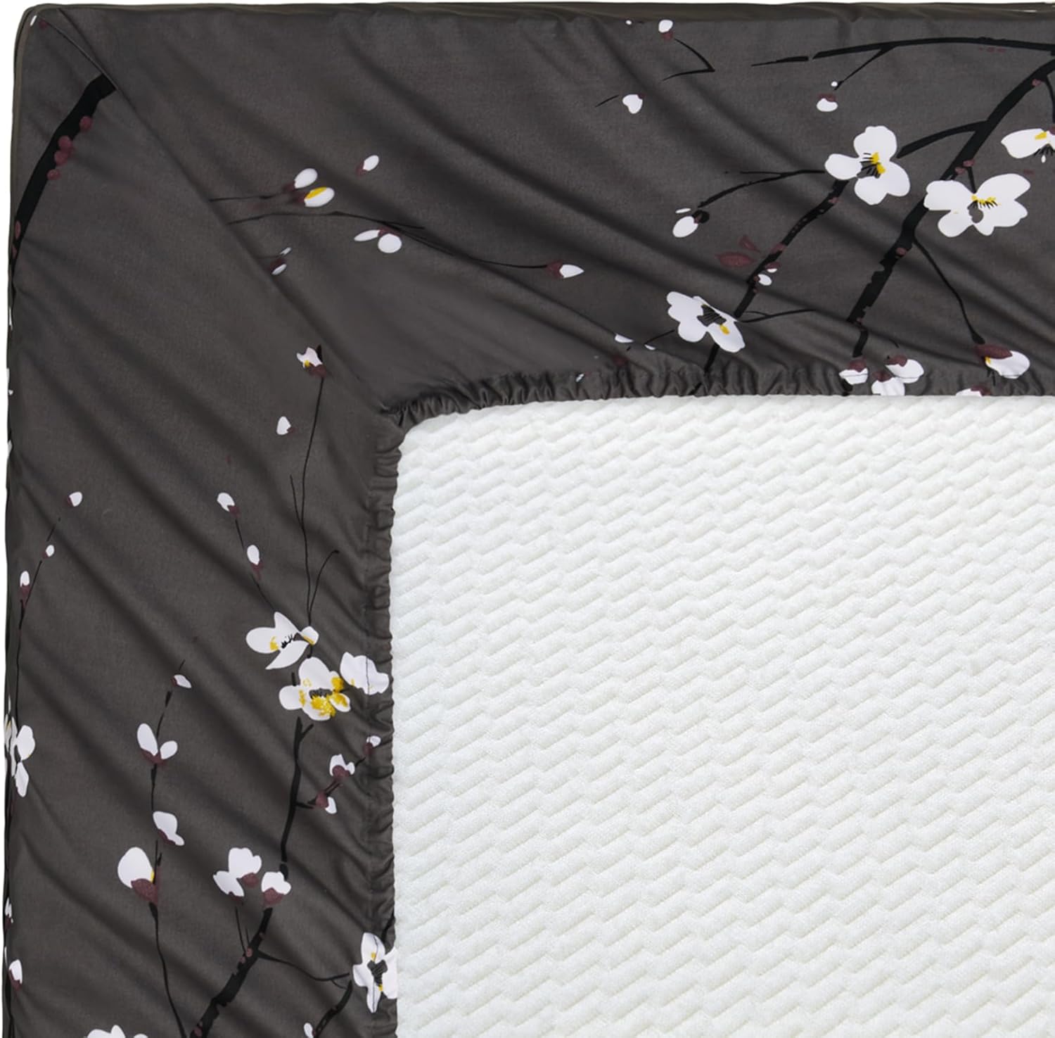 Plum Blossom Floral Grey Printed 600 Thread Count Cotton Blend Sheet Set