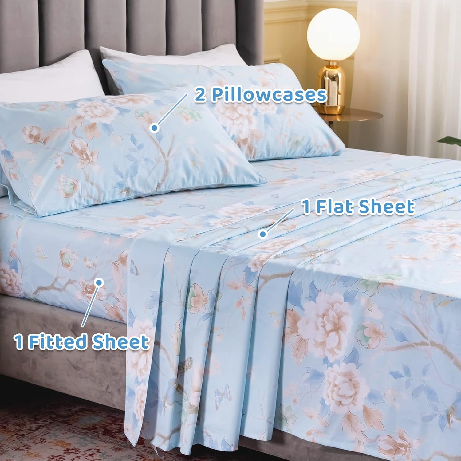 QSH Cal King 100 Cotton Floral Sheet Set
