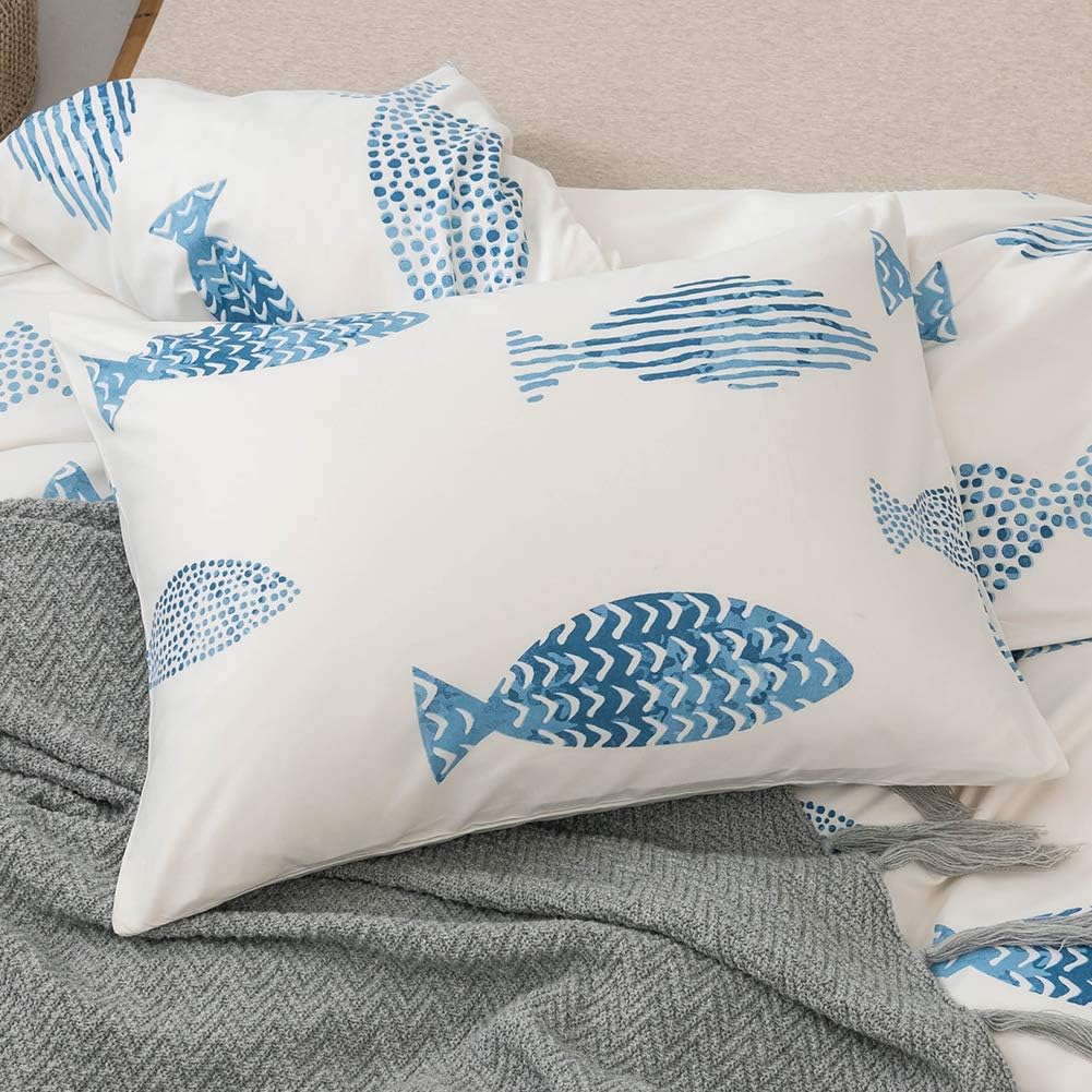 MOZEO Fish Print Duvet Cover Set Twin 2 Piece Kids Bedding