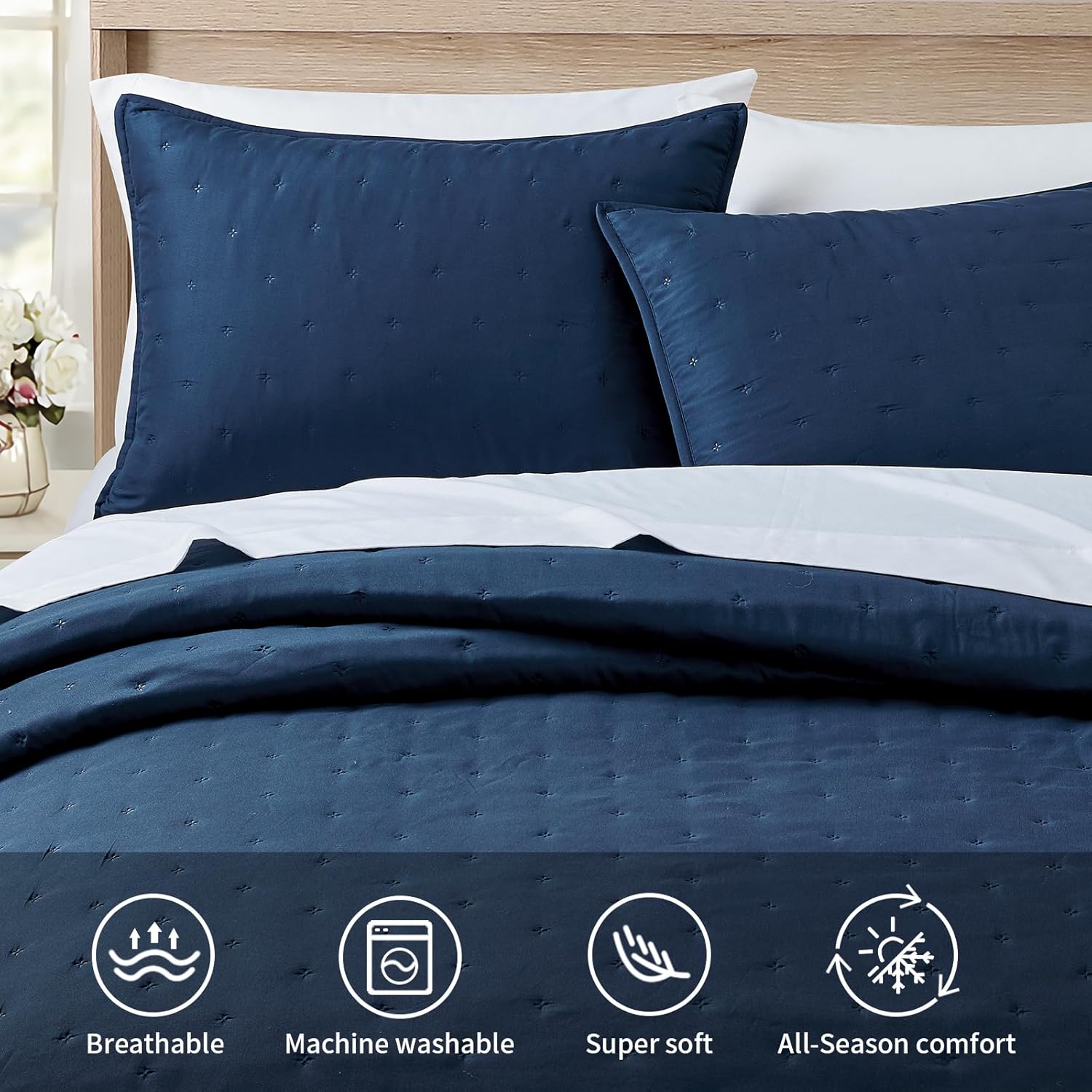 BOURINA Ultrasonic 3-Piece Quilt Set Navy