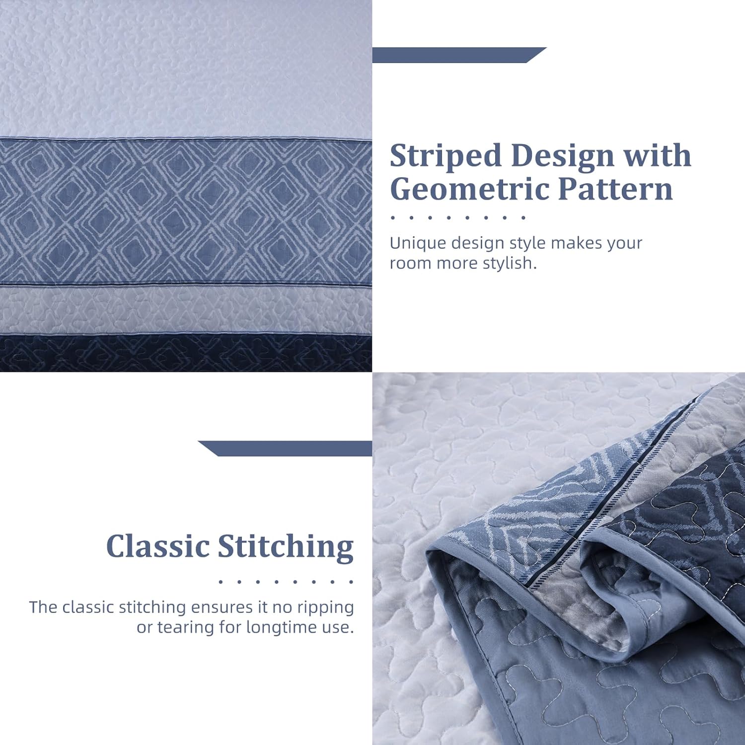 Cottolester King Size Quilt Set 3 Pieces Striped Plaid 1