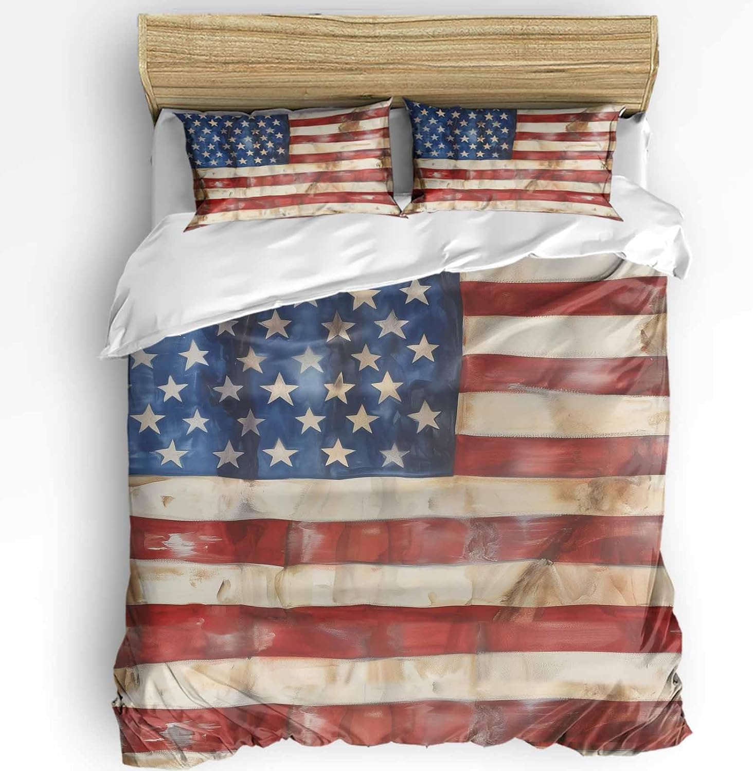 3 Piece USA Flag Duvet Cover Set with Zipper