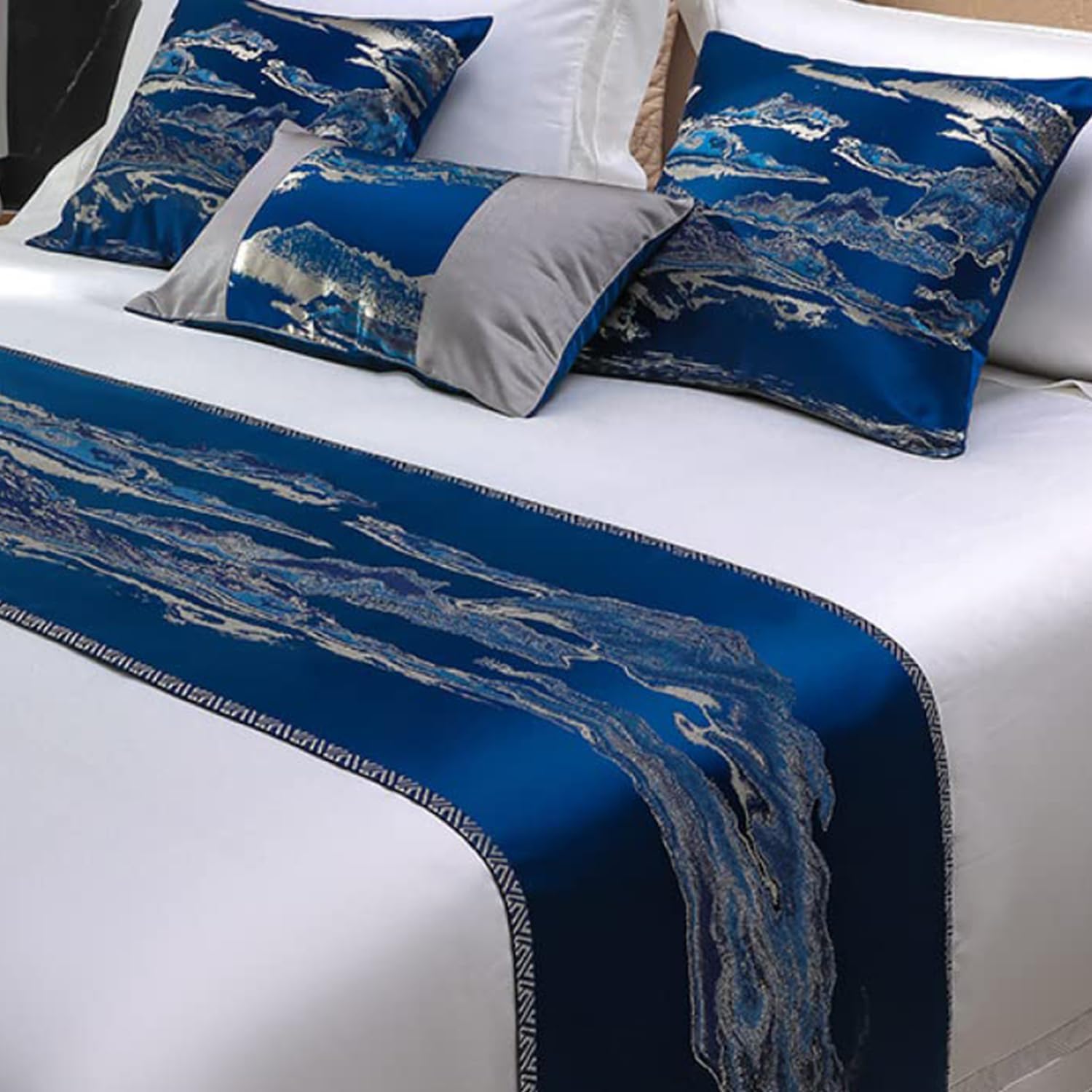Luxury Blue Bed Runner Scarf with Jacquard Design