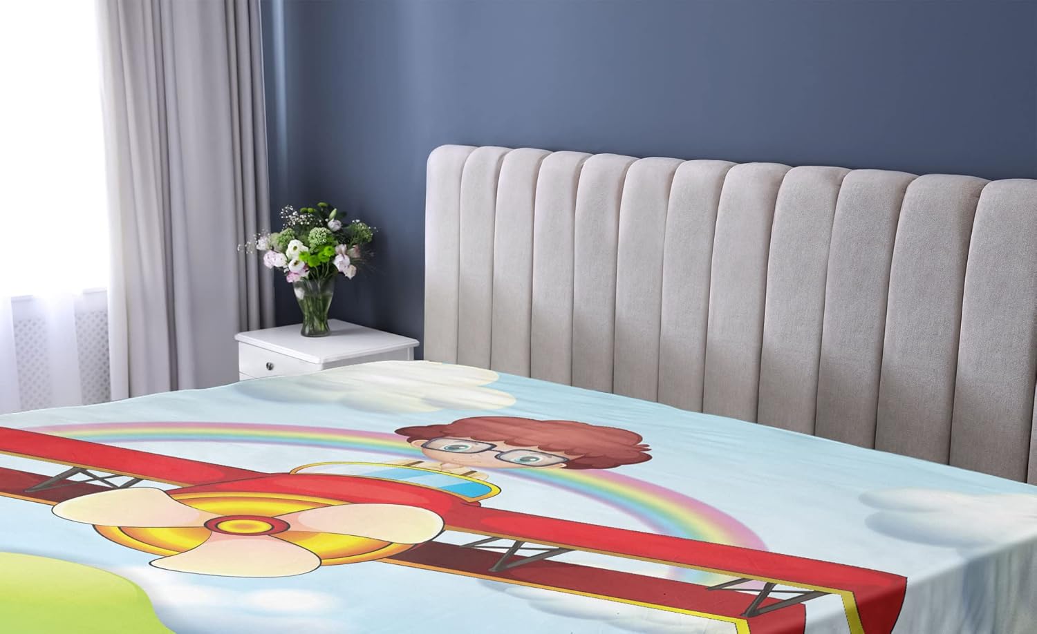 Ambesonne Multicolor Cartoon Airplane Fitted Sheet