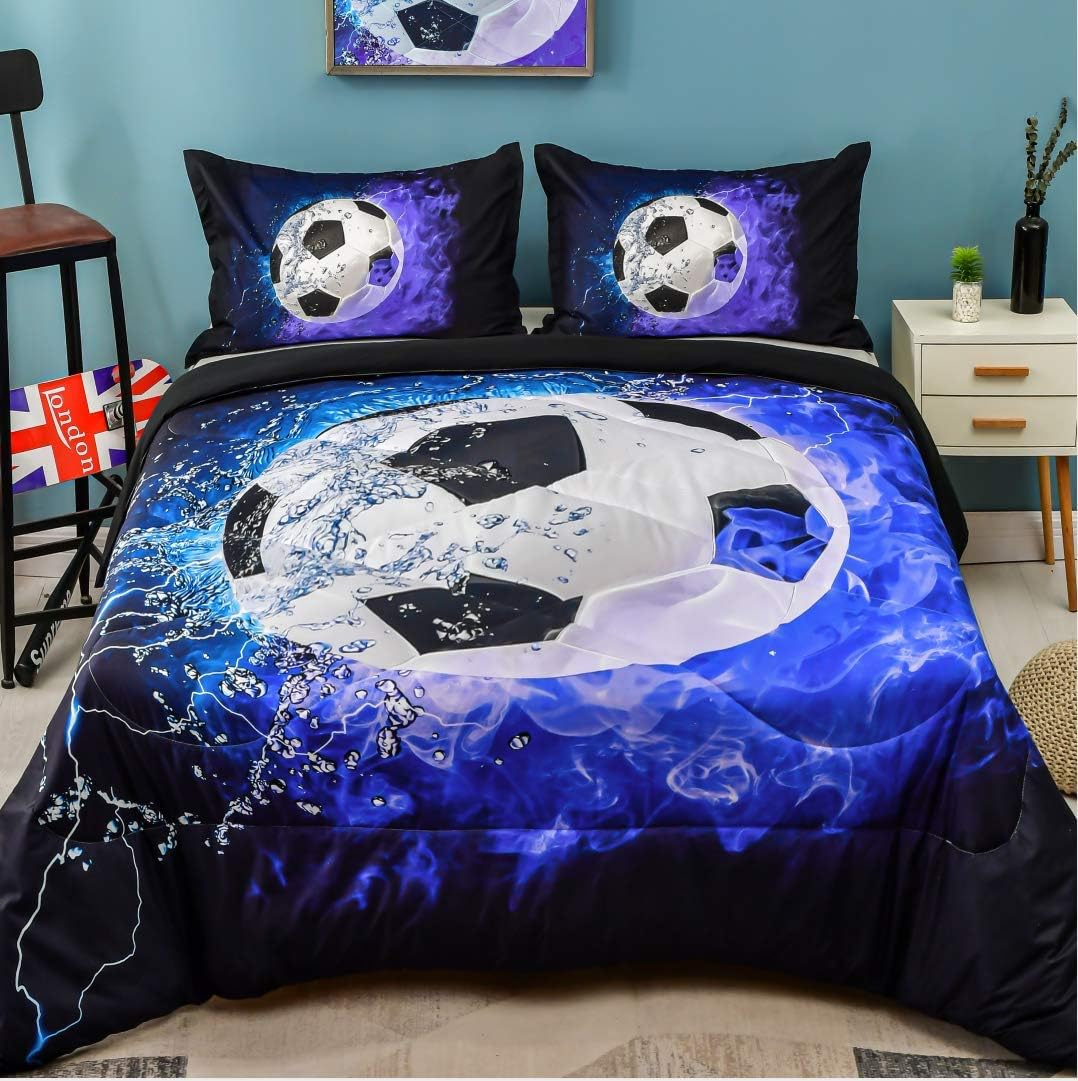 Andency 3D Soccer Comforter Set Full 79x90 Inch 3Pcs