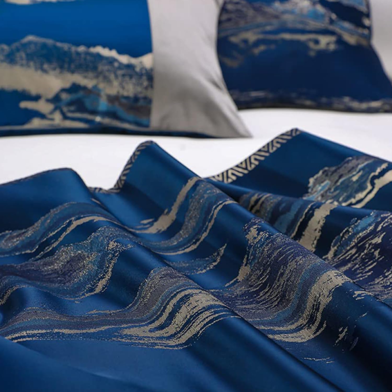 Luxury Blue Bed Runner Scarf with Jacquard Design
