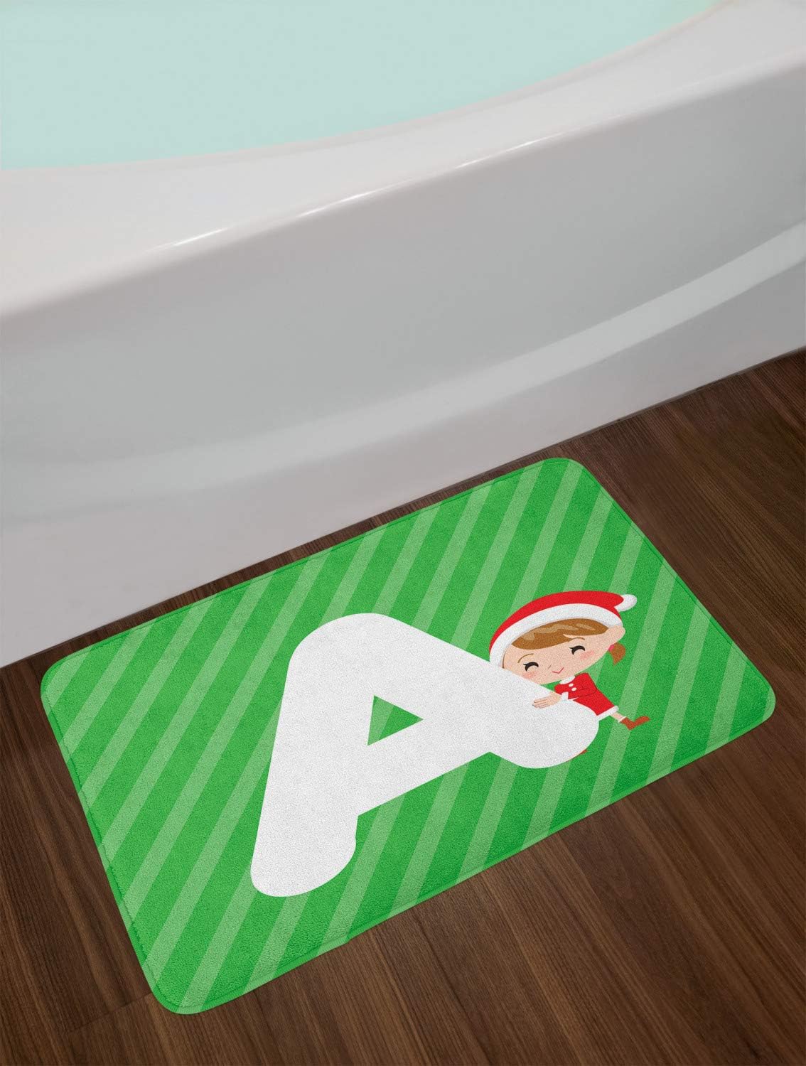 Ambesonne Christmas Alphabet Bath Mat - Santa Girl Hugs Letter A