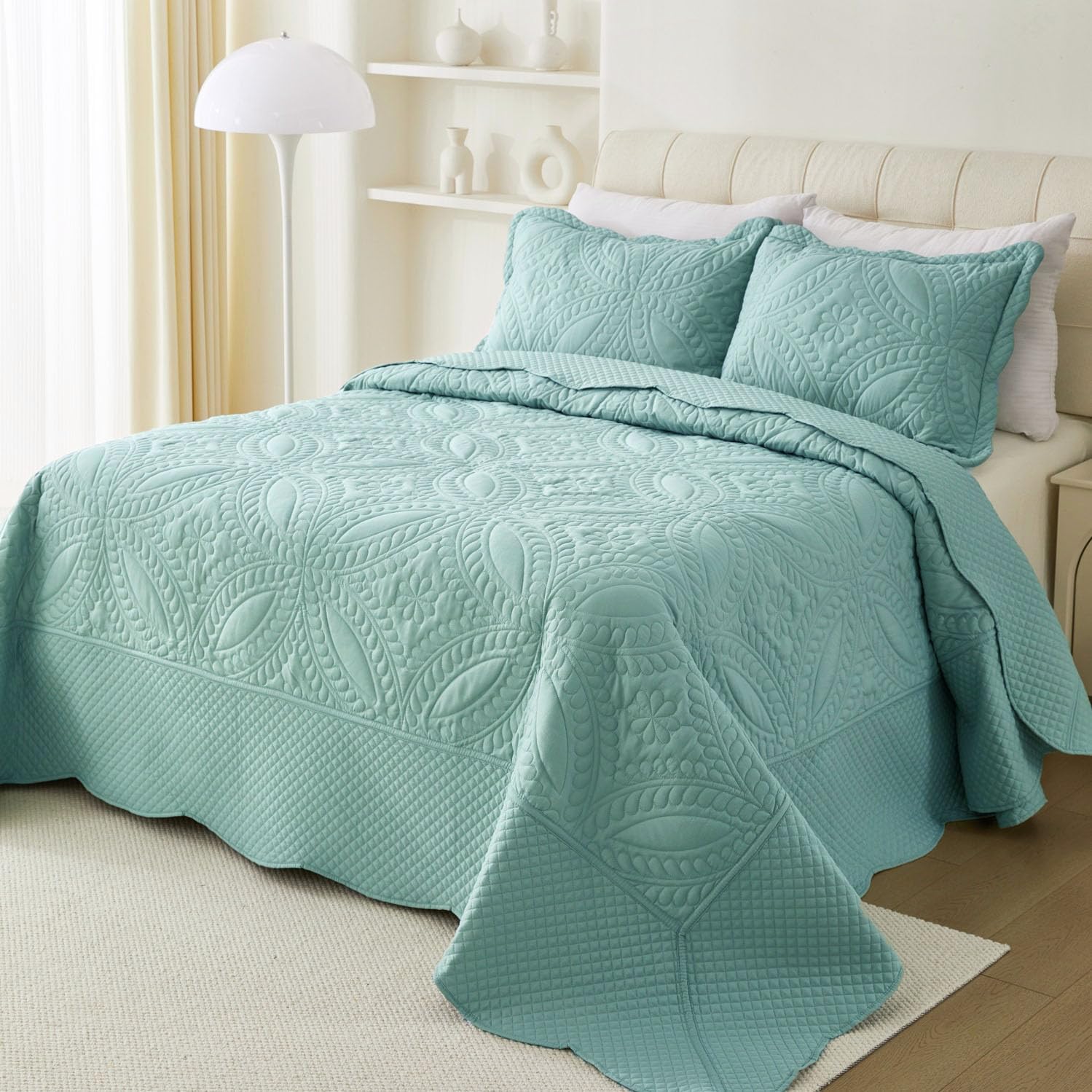 Cmfshape Oversize King Quilt Set 120x120 3 Piece Modern Coin Pattern