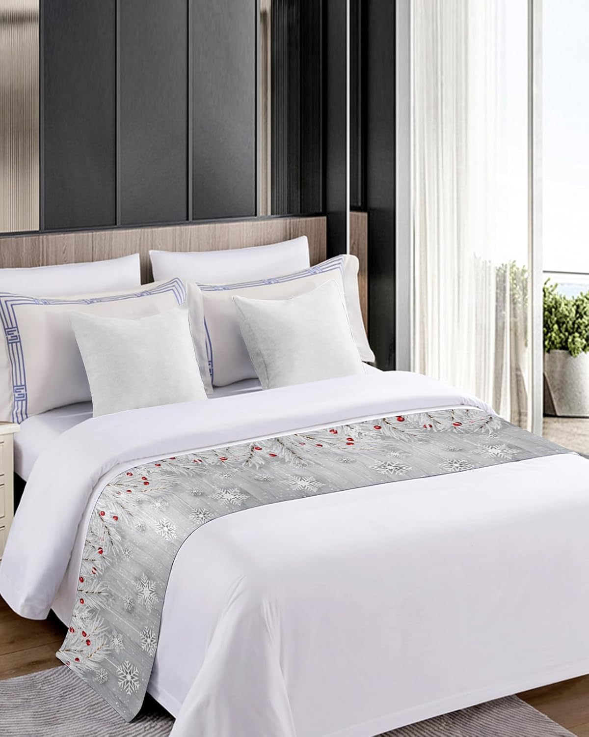 Homechoid Silver Christmas Bed Runner 83x20 for Full Queen