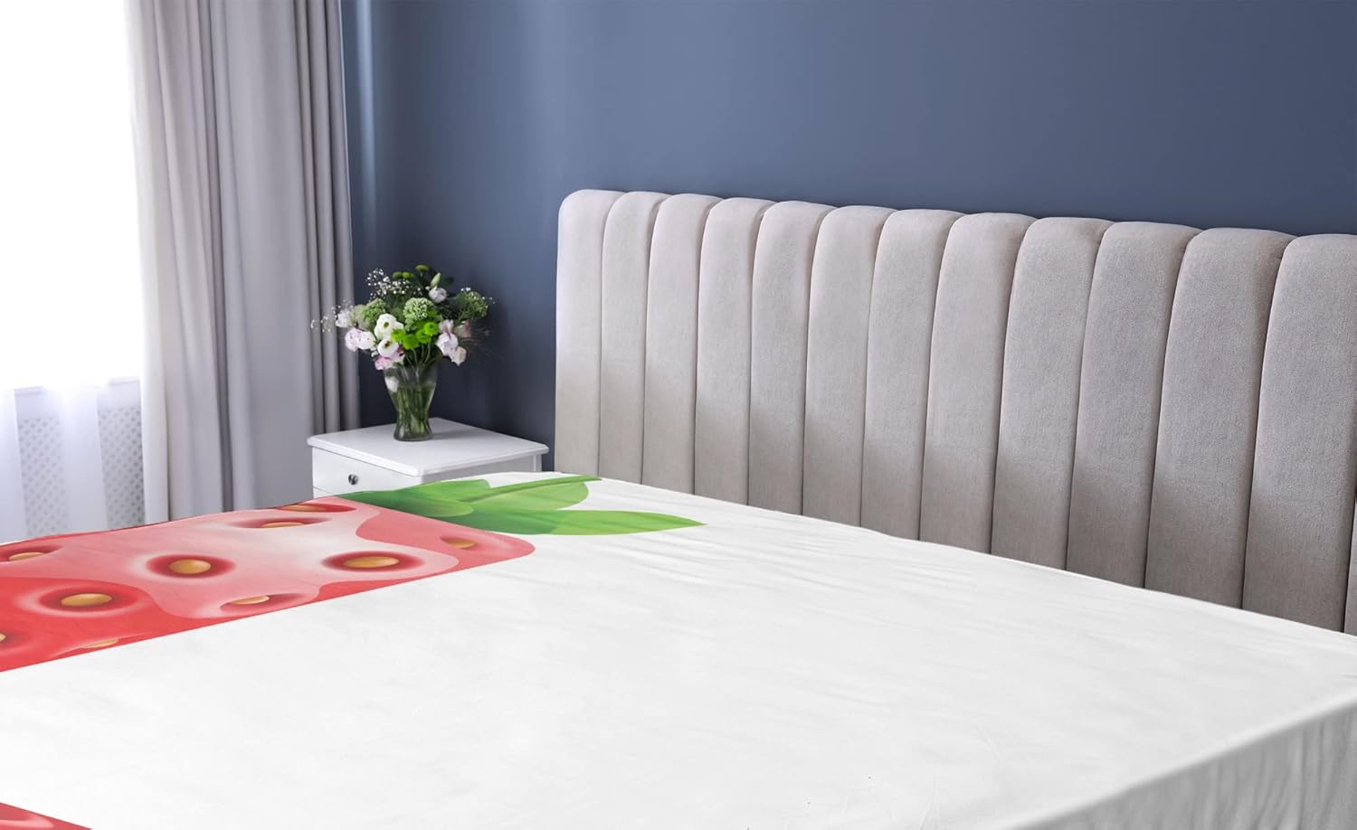 Ambesonne Letter L Fitted Sheet - Juicy Ripe Strawberry Design