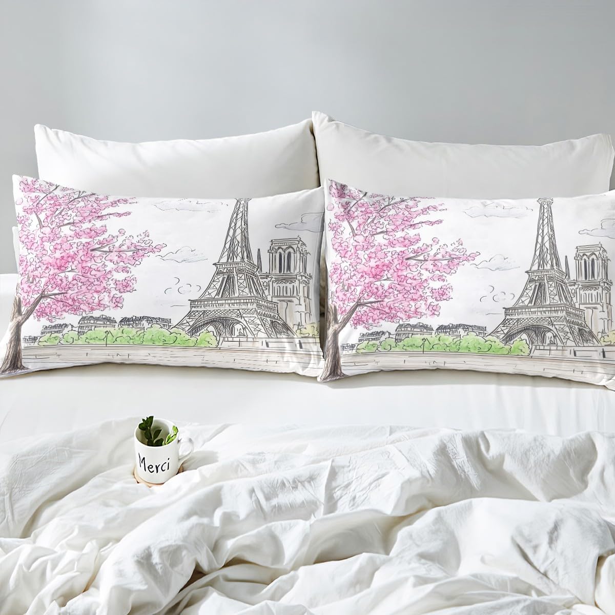 Jejeloiu Paris Themed Sheet Set with Pillowcase for Kids