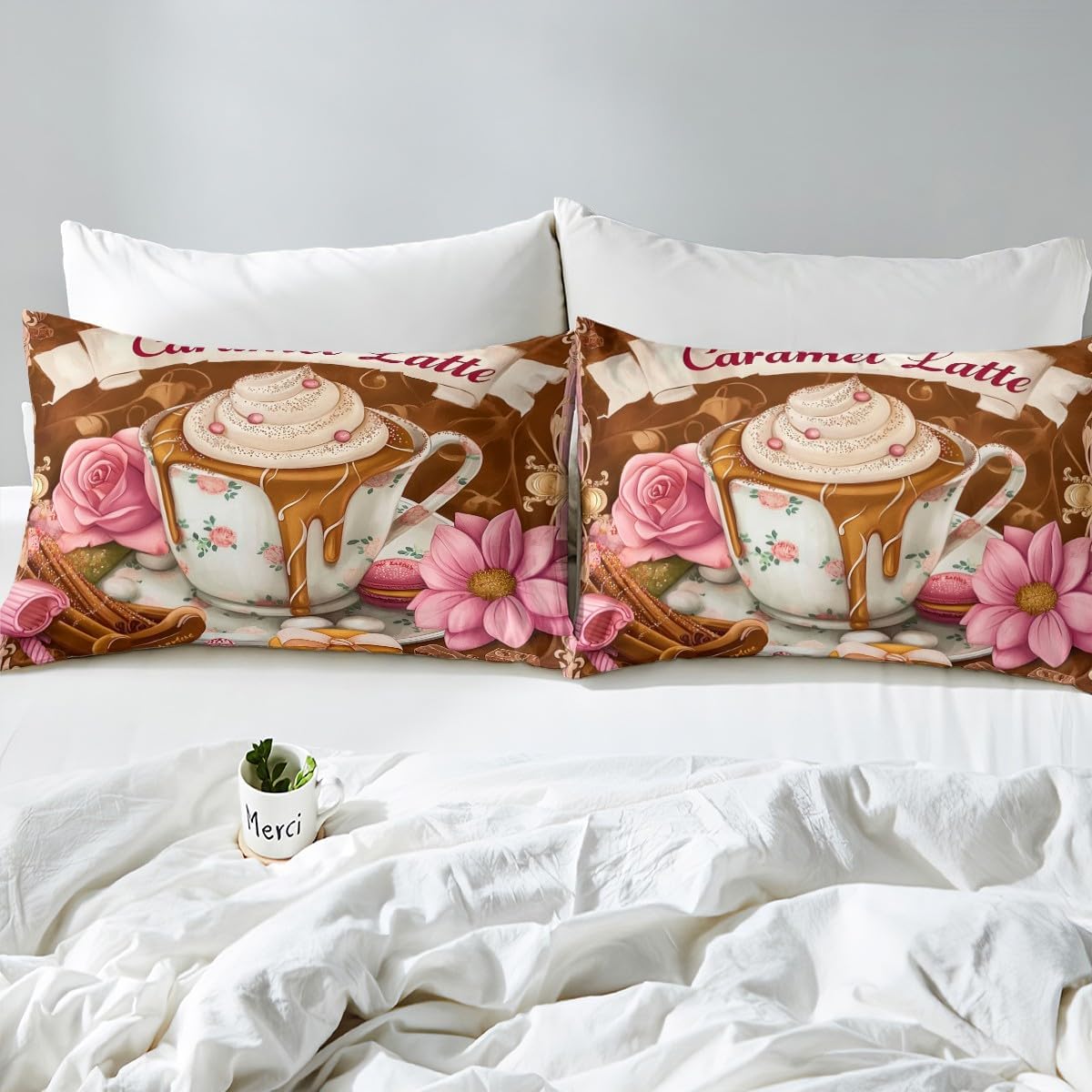 Erosebridal Caramel Lattle Fitted Sheet with Pillowcases
