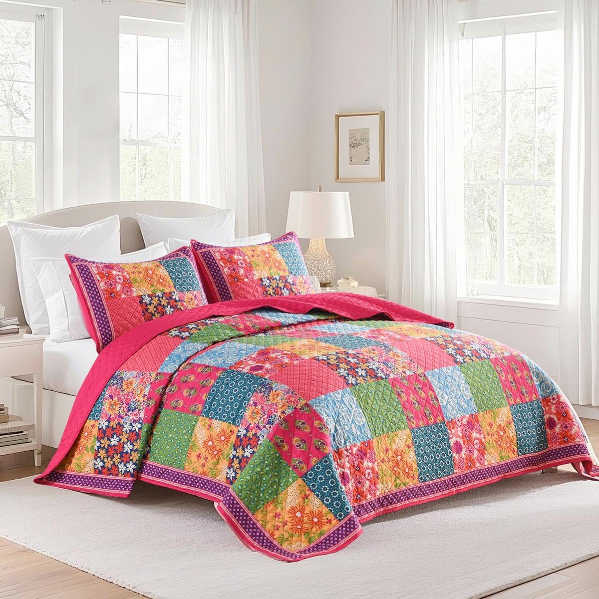 King Size Quilt Set - Soft Reversible Bedspread with Pillow Shams
