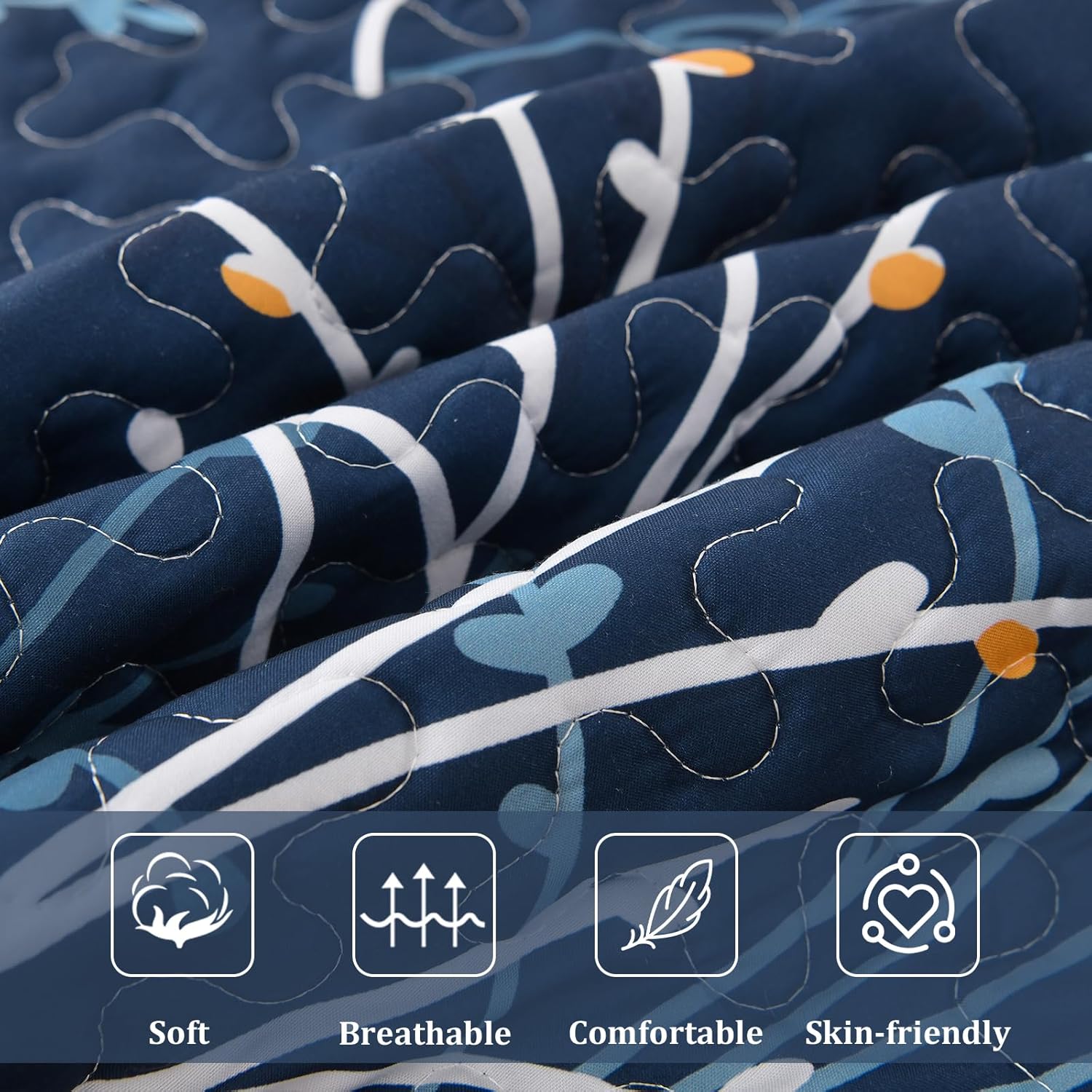 Navy Botanical Quilt Set - 3 Piece Microfiber Reversible Bedding 1