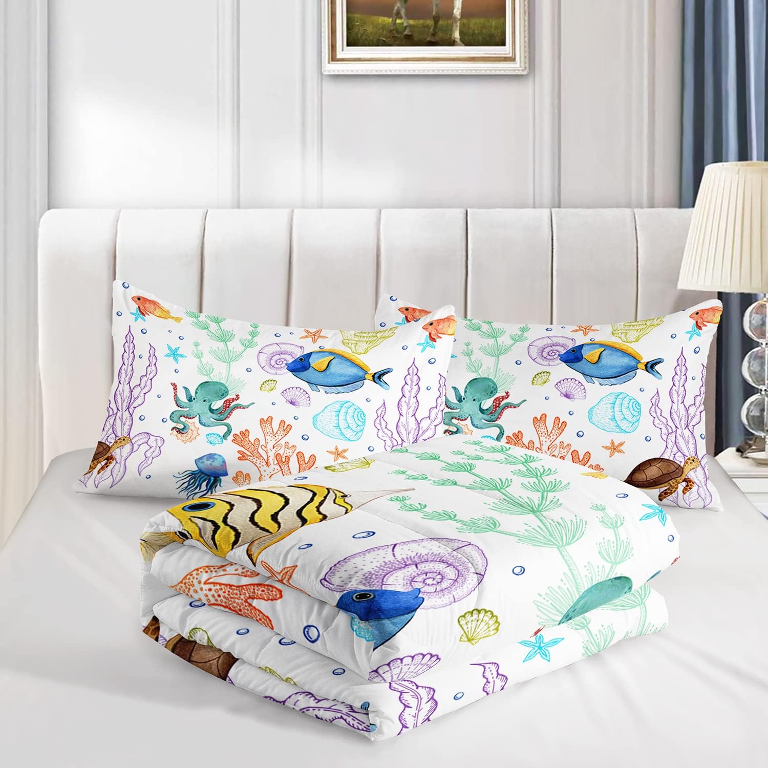 Turtle Comforter Set Twin Ocean Sea Turtle Bedding Set with 2 Pillowcases