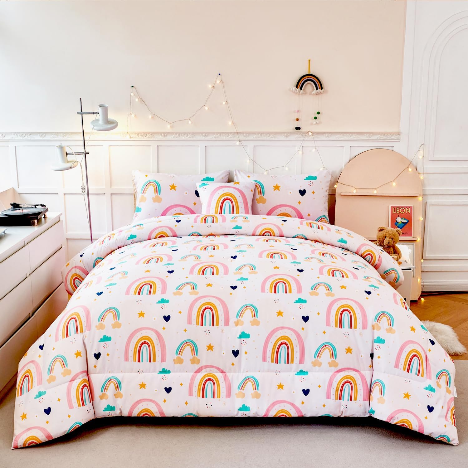 ANGIYUIN 6 Piece Rainbow Comforter Set for Girls