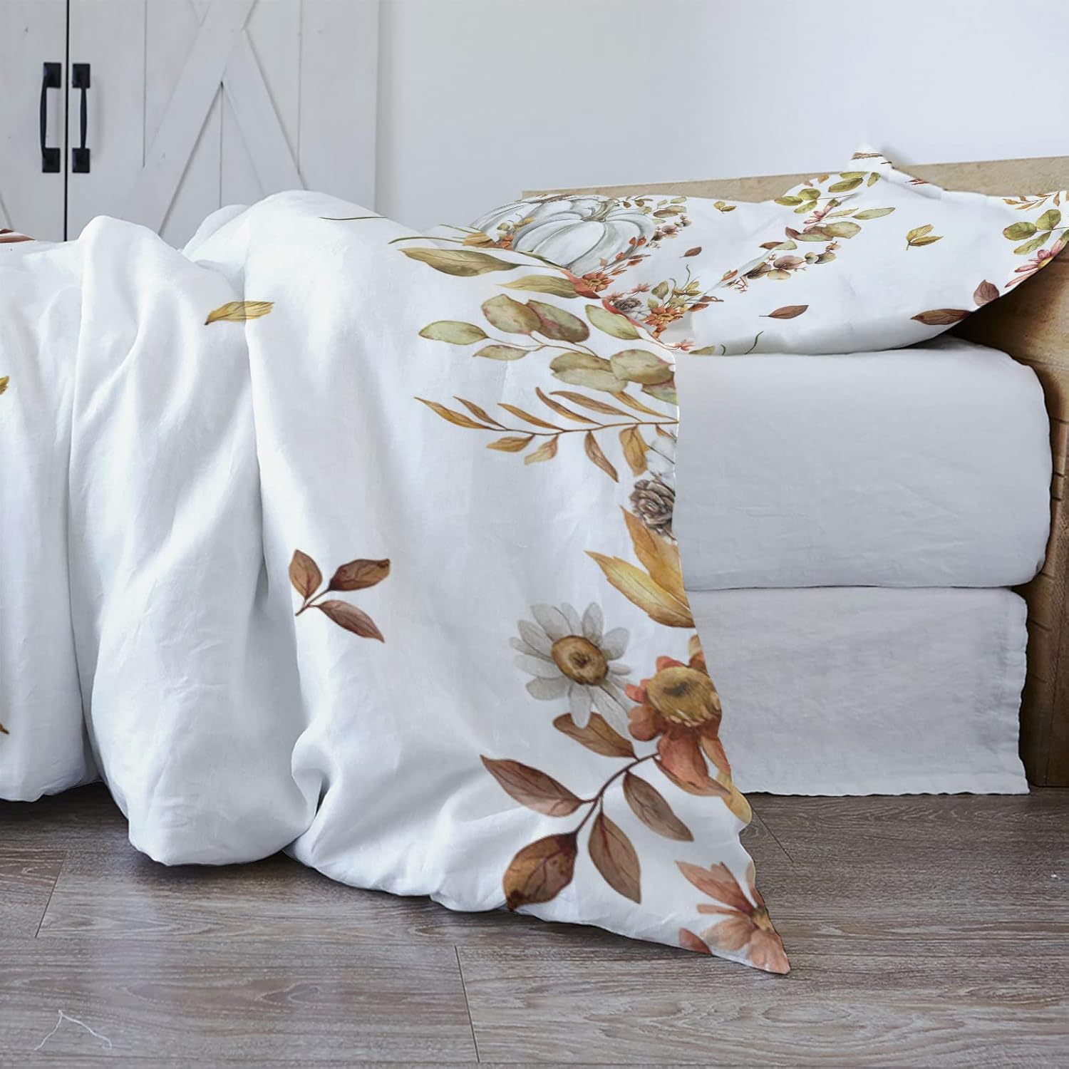 OComster California King Duvet Cover Set with Grey Pumpkin Flower Design