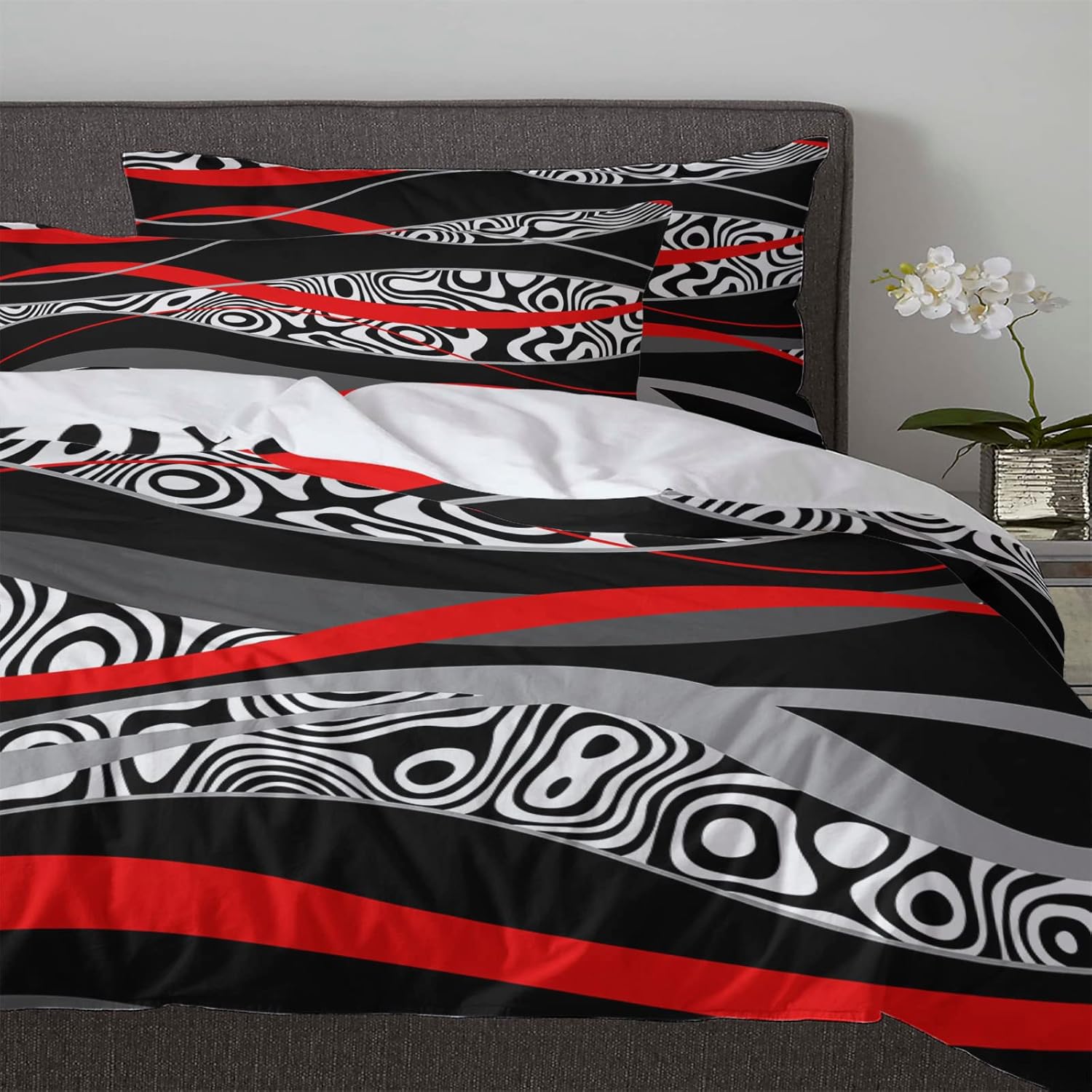 OComster California King Duvet Cover Set Red Geometric Pattern