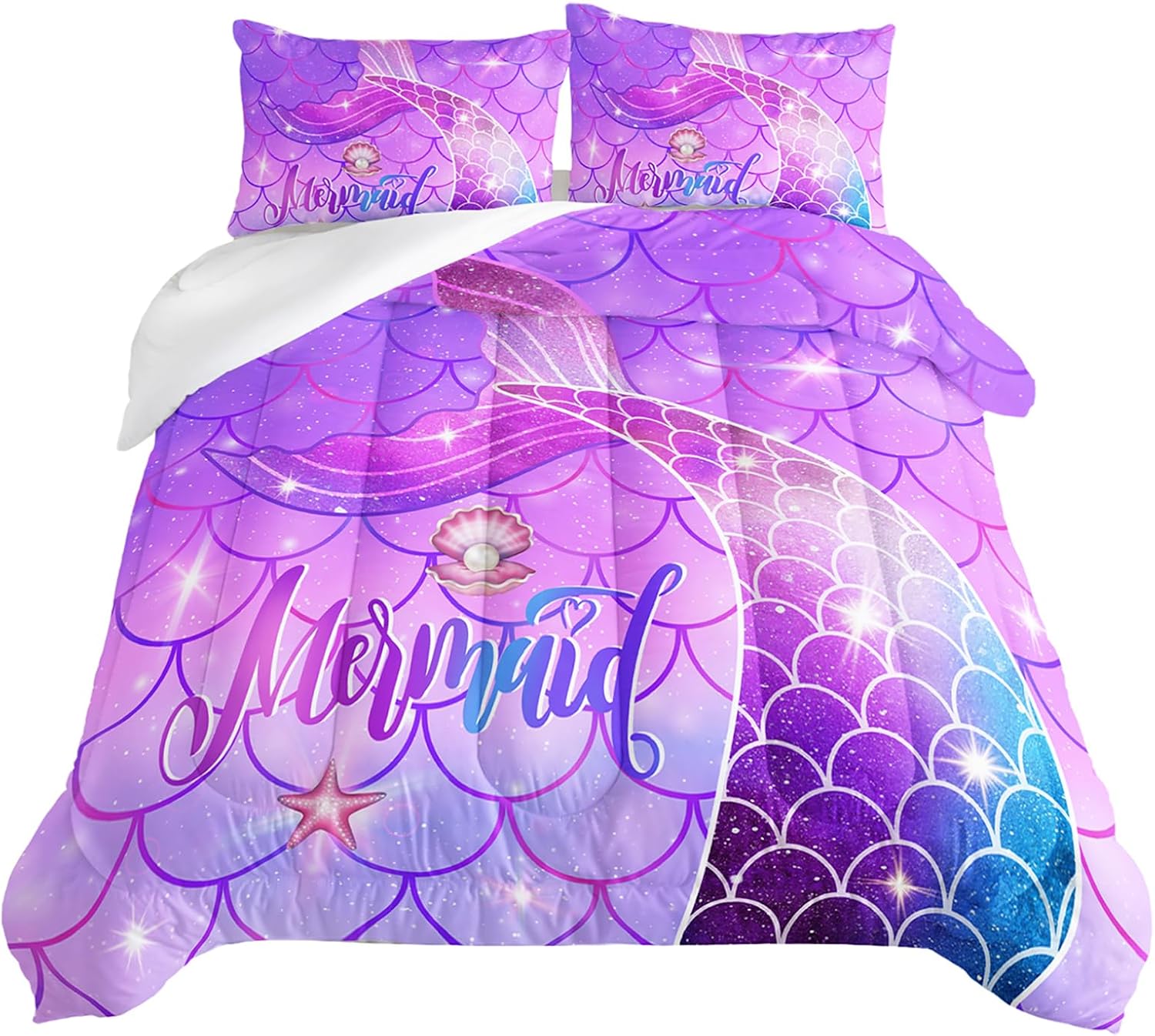 Mermaid Comforter Set Twin Rainbow Scales Purple Dream Bedding